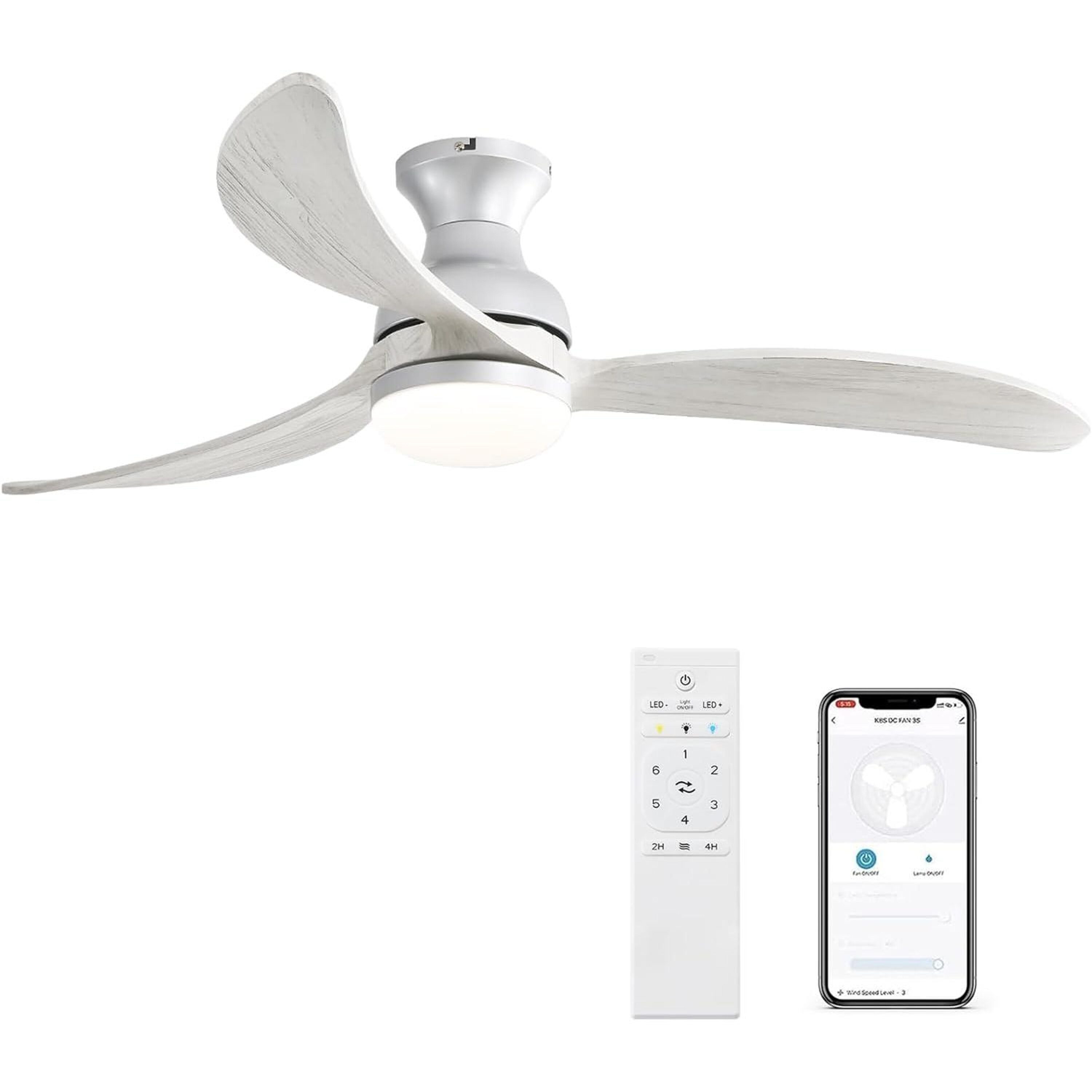 Bayfeve BFSBL-W11A3639937 Adjustable Speed 52-in Color-Changing Integrated LED Outdoor Flush Mount Smart Silver with Gray Woodgrain color Blades Ceiling Fan With Light - Remote Included ( 3 -Blade )