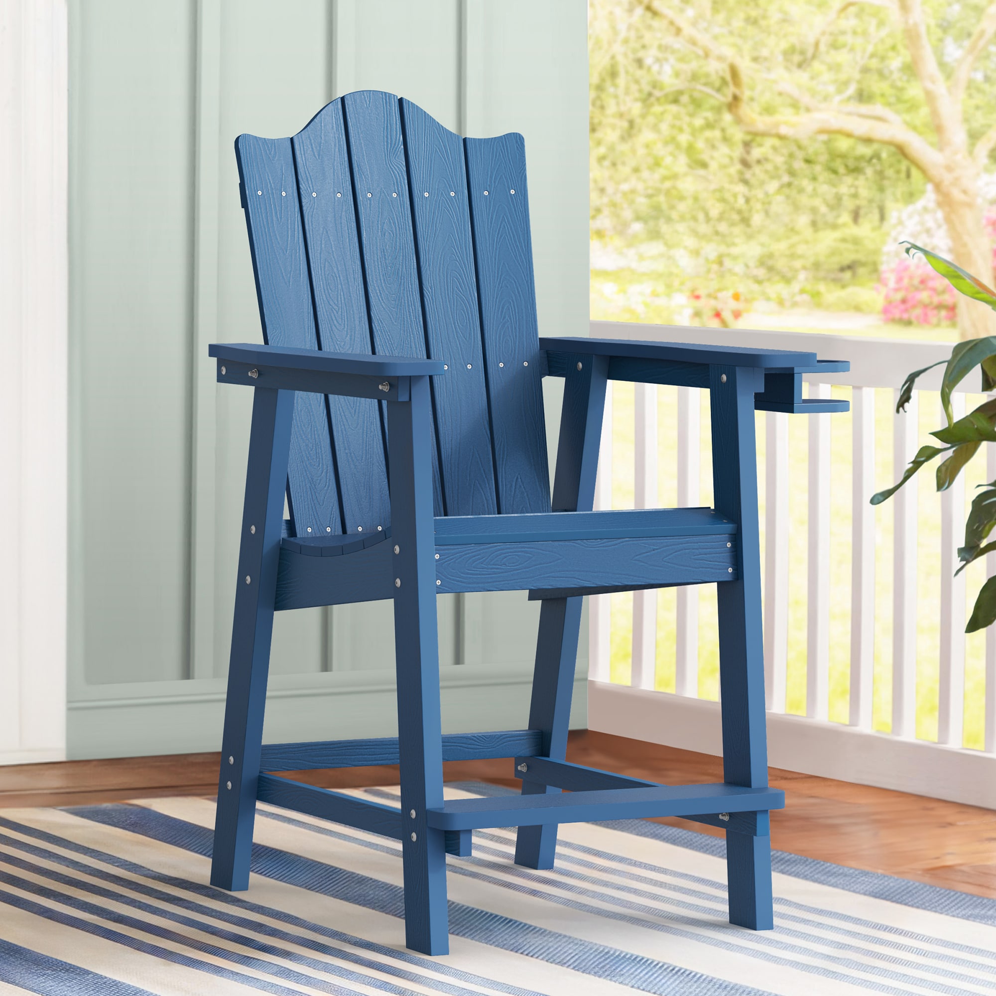 LUE BONA LB23PC0010-400LS Navy Blue HDPE Frame Spring motion Adirondack Chair with Slat Seat
