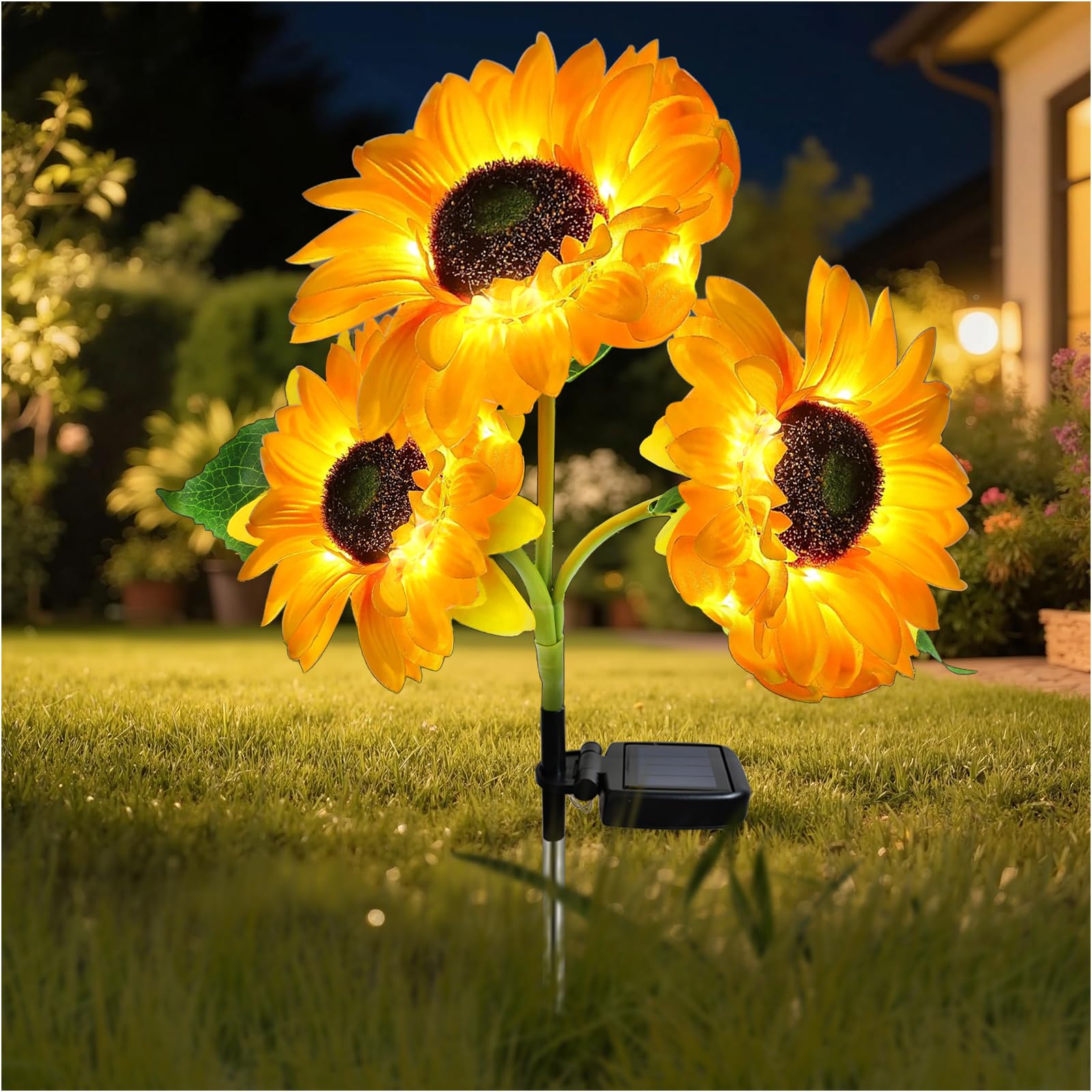 DYRCJ  Outdoor Solar Garden Stake Lights Upgraded LED Solar Powered Light with Three Sunflower Design Waterproof Decorative Lights for Garden