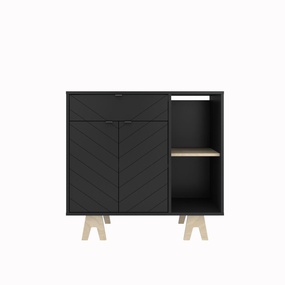 Nexera 606374  606374 Gossip Sideboard with accent doors, Black and Russian Birch Plywood