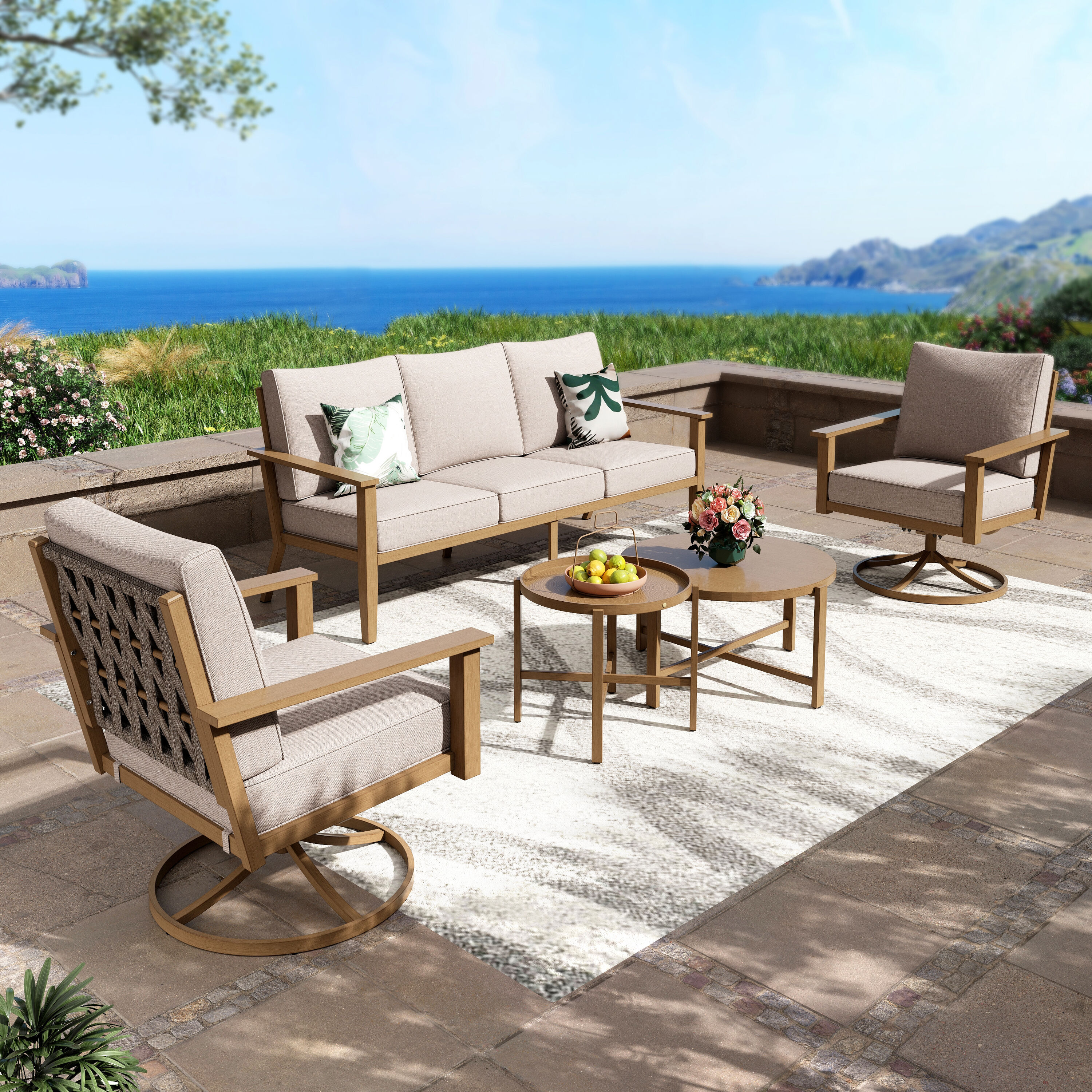 Sunshine Valley CP009-02-5 Patio Conversation Sets 5 -Piece Patio Sofa Conversation Set with Tan CUSHION PRO Cushions