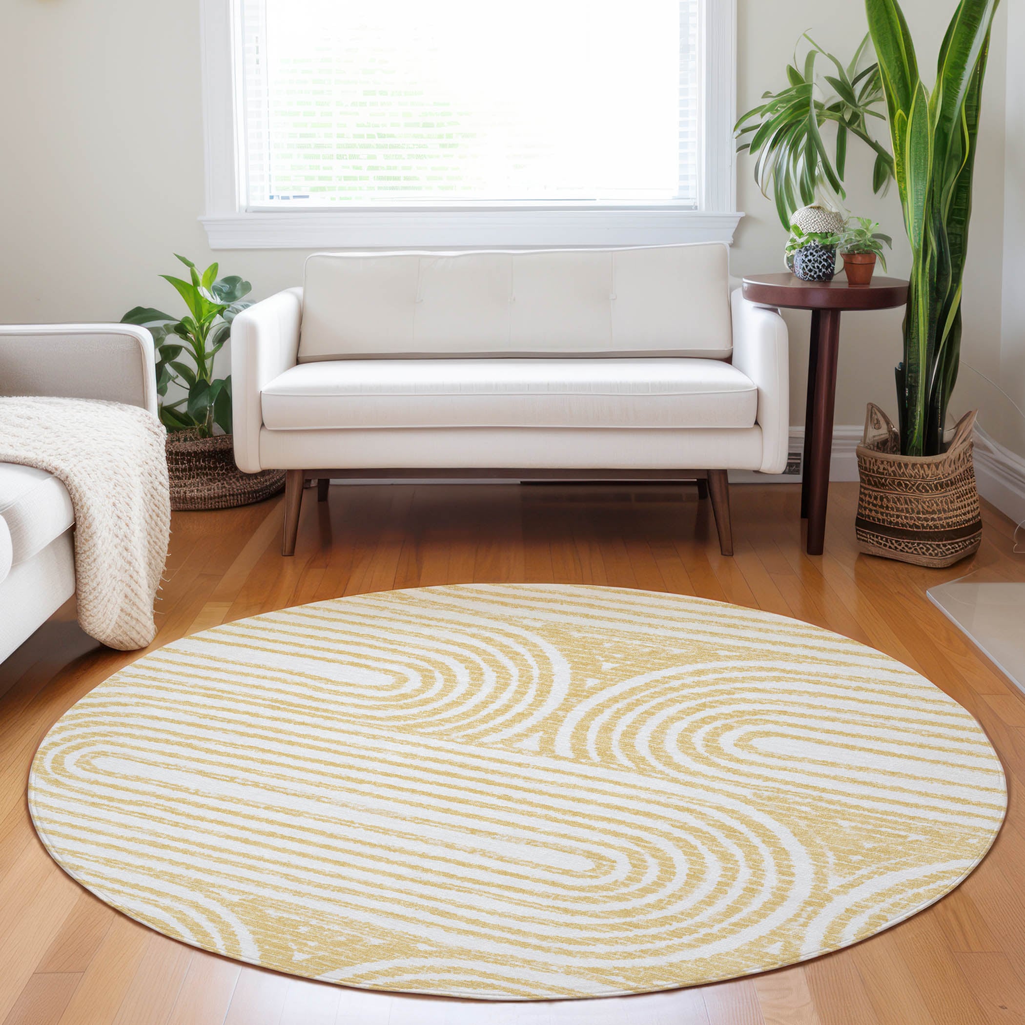 Addison Rugs ACN540GO8RO Chantille ACN540GO 8 x 8 (ft) Polyester Gold Round Indoor/Outdoor Stripe Mid-Century Modern Machine washable Area rug