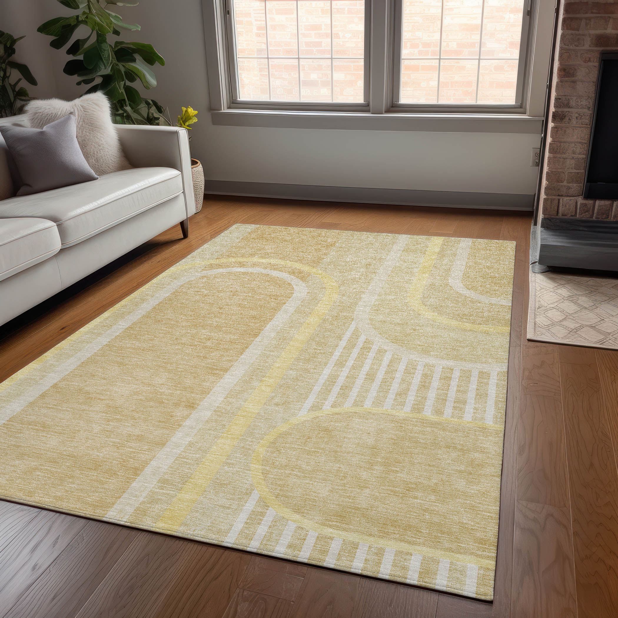 Addison Rugs ACN532BG3X5 Chantille 3 x 5 (ft) Polyester Beige Rectangular Indoor/Outdoor Abstract Mid-Century Modern Machine washable Area rug