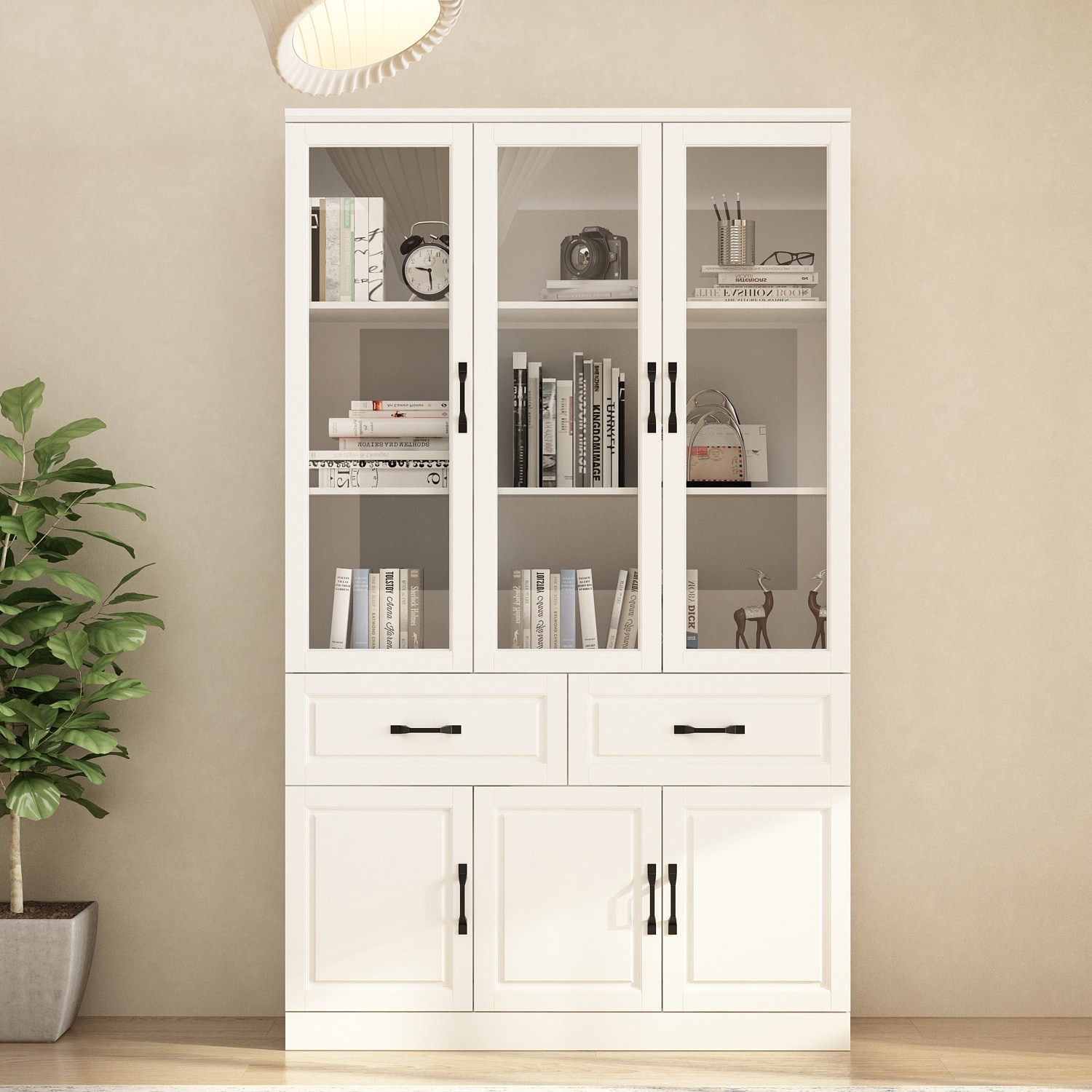 FUFU&GAGA KF020384-01+02 White MDF 3 -Shelf Bookcase with Doors ( 47.2-Inches W x 78.9-Inches H x 15.7-Inches D ) Finished