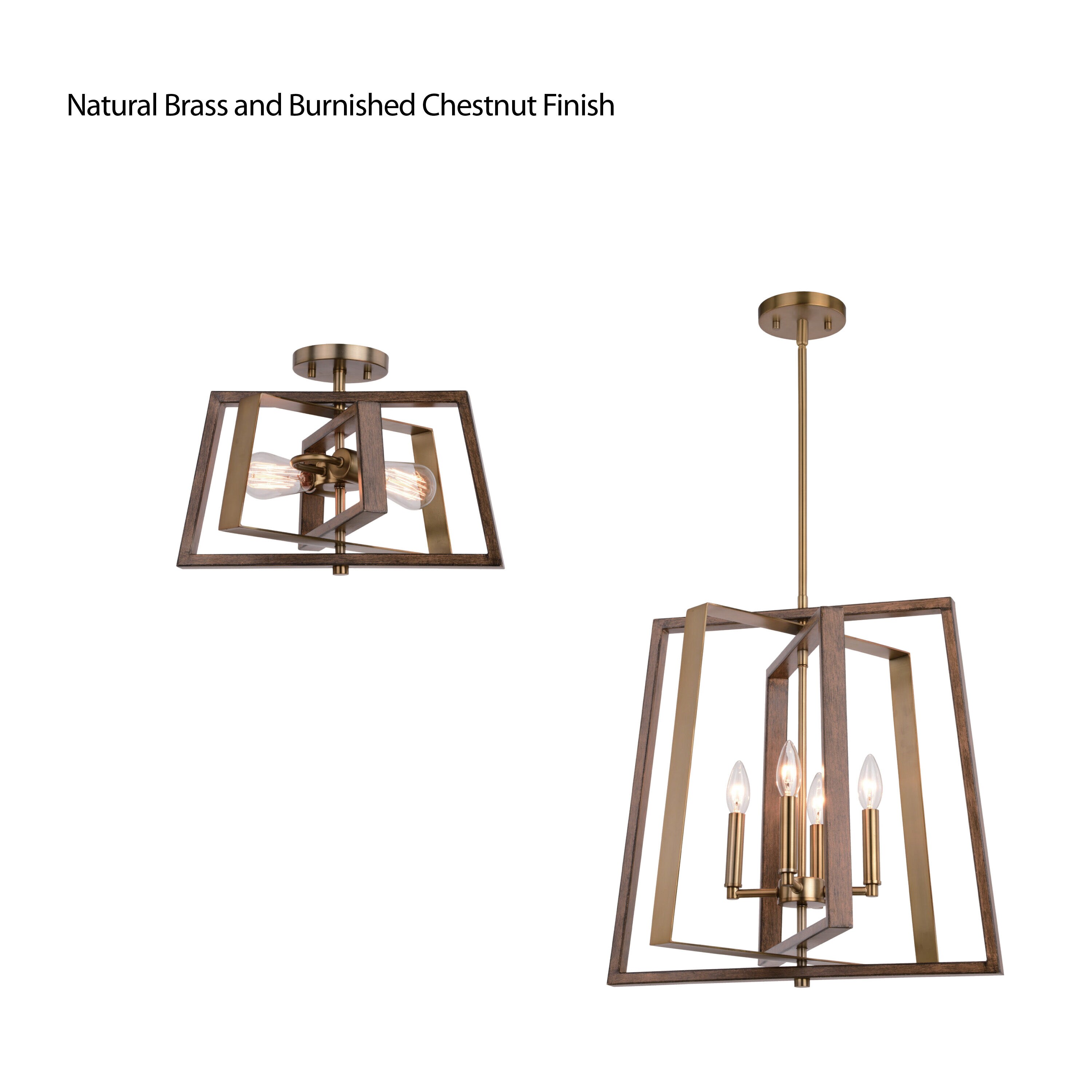 Dunning 16" Brass and Chestnut Semi-Flush Mount Ceiling Light