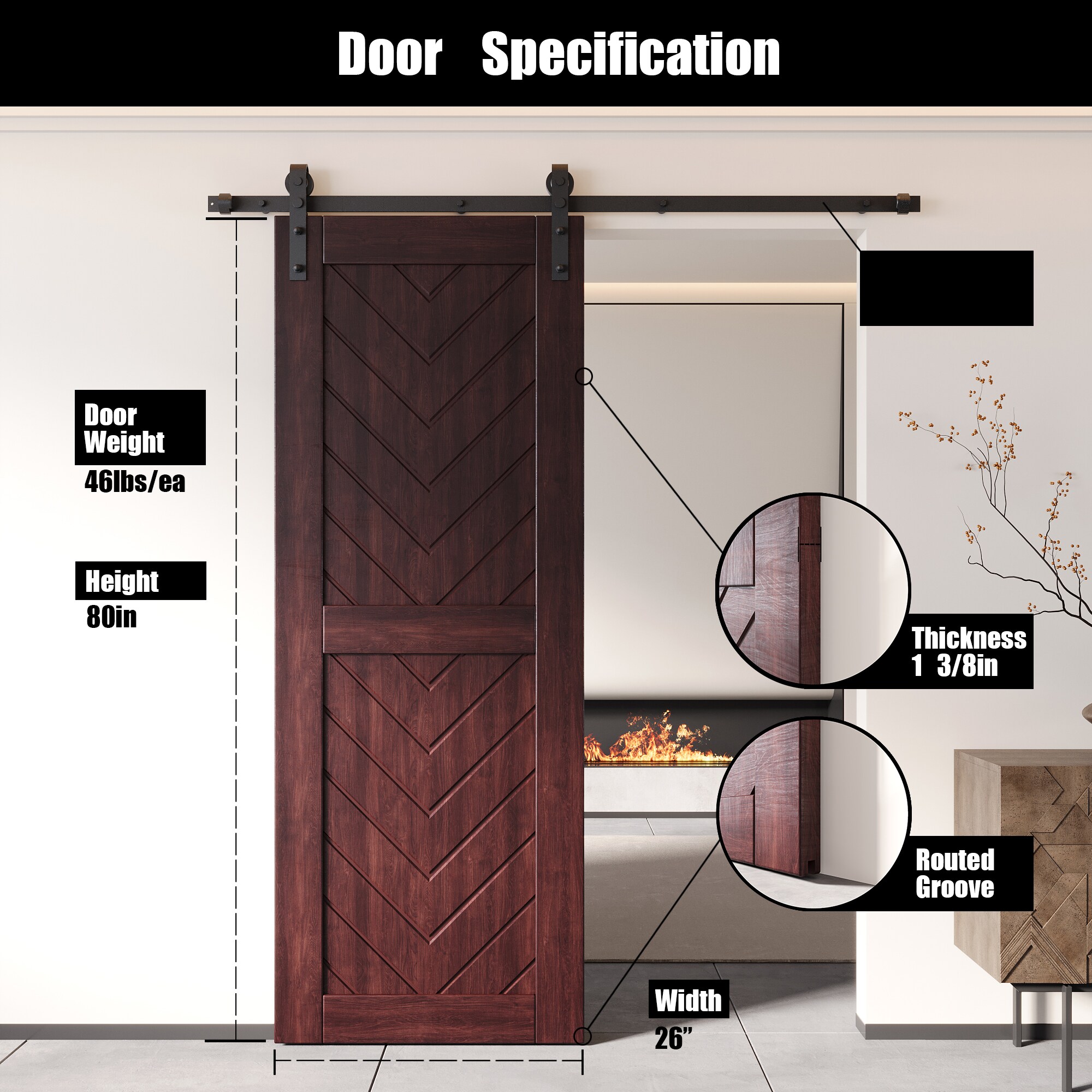 HOMACER JT3-2680-RD Barn-Doors - View #2