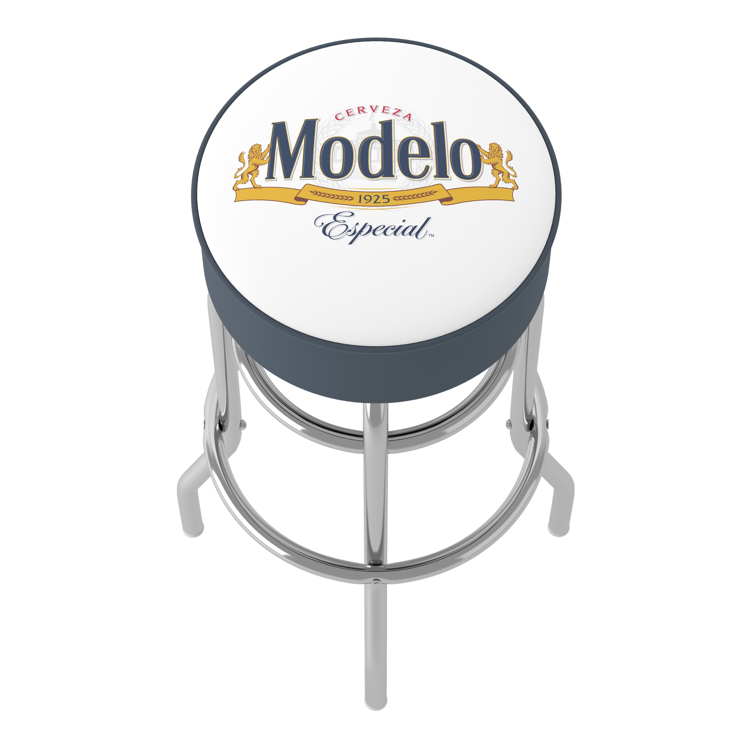 Modelo White and Blue Swivel Metal Bar Stool