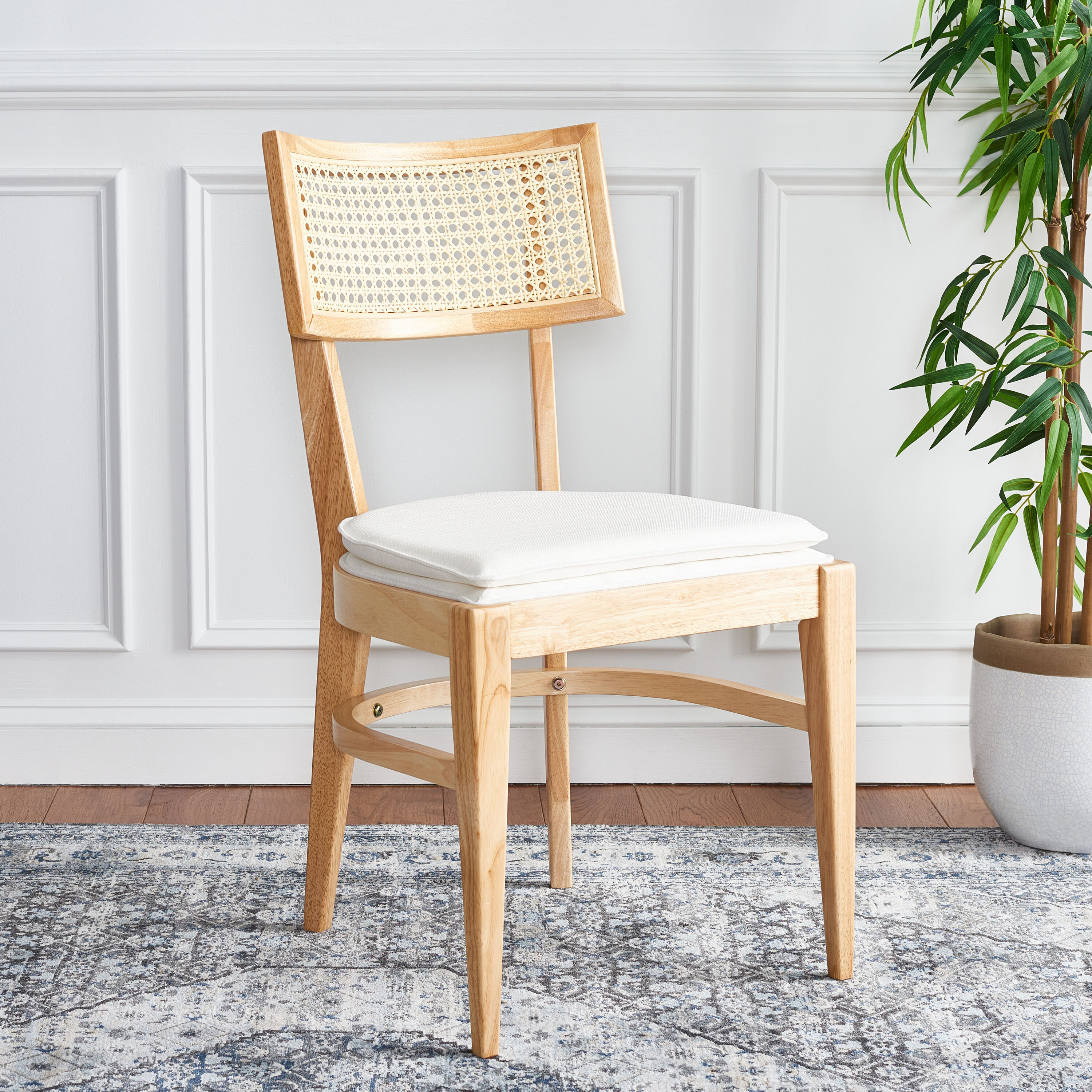 Safavieh DCH1007A Galway Scandinavian Style Cane Dining Chair/Natural Body/Natural Cane Back Rest/White Cushion