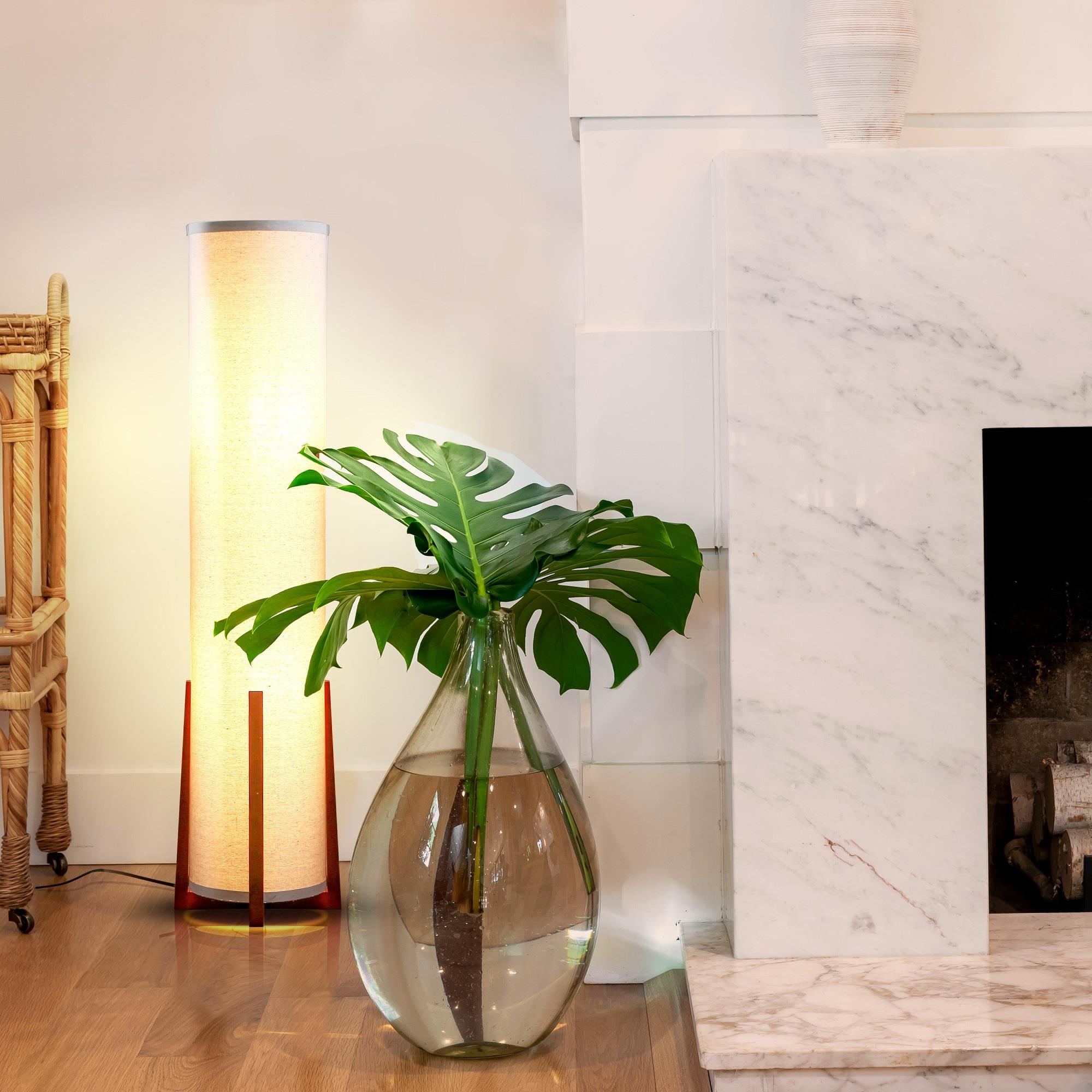48-Inch White Linen and Wood Floor Lamp with LED