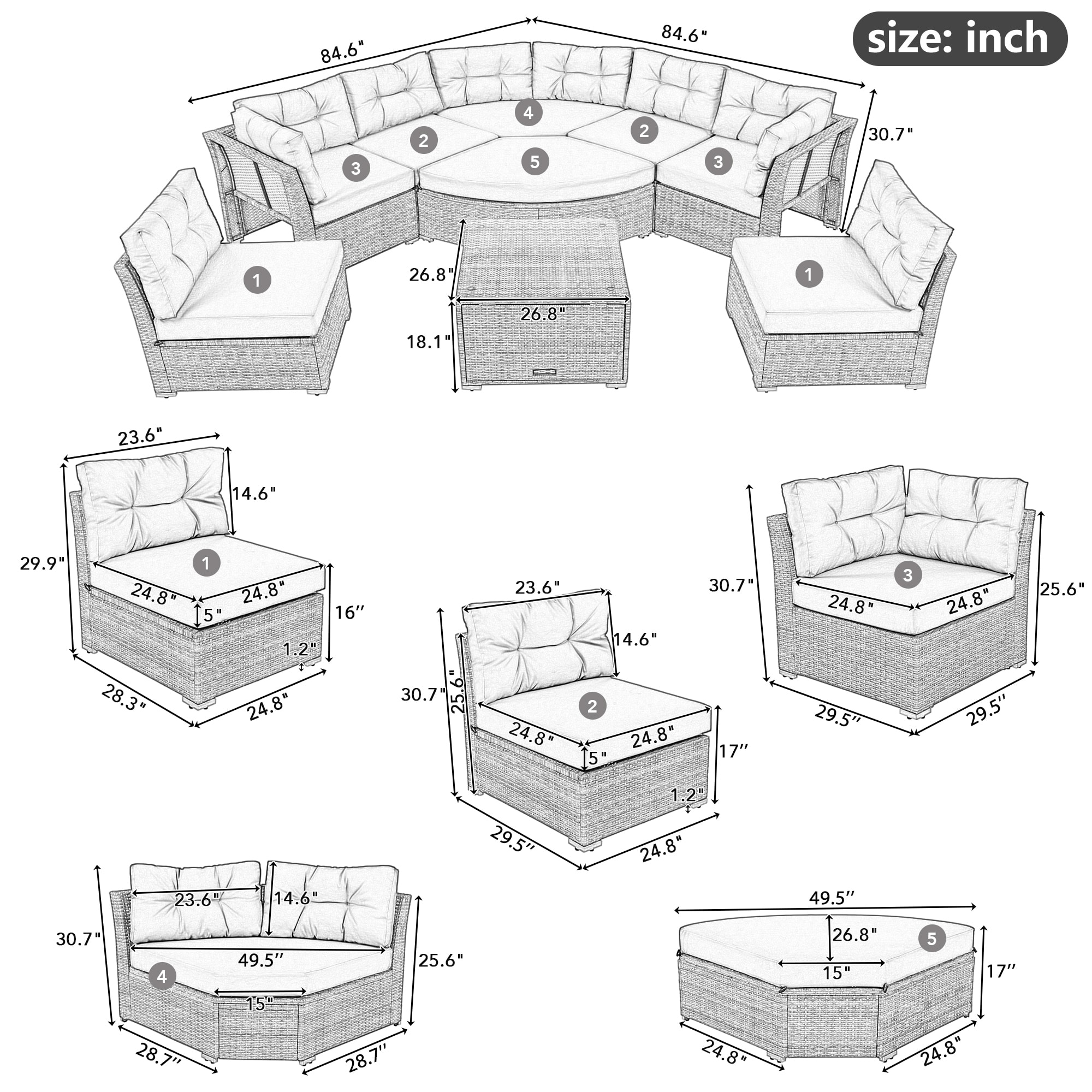 CESICIA R25-10P-BK Patio-Conversation-Sets - View #4