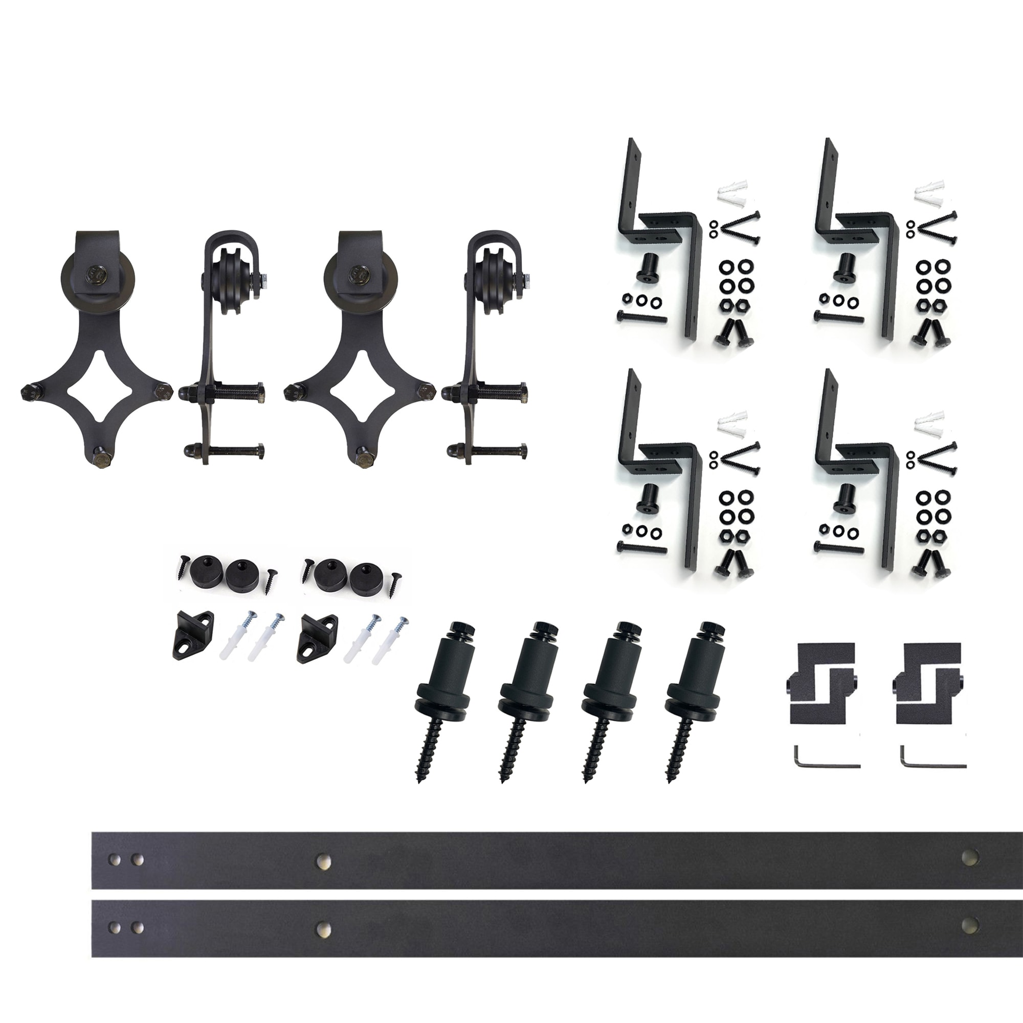HOMACER LX3TGH066C 66-in Rustic black Black Indoor Diamond Double bypass Barn door hardware kit