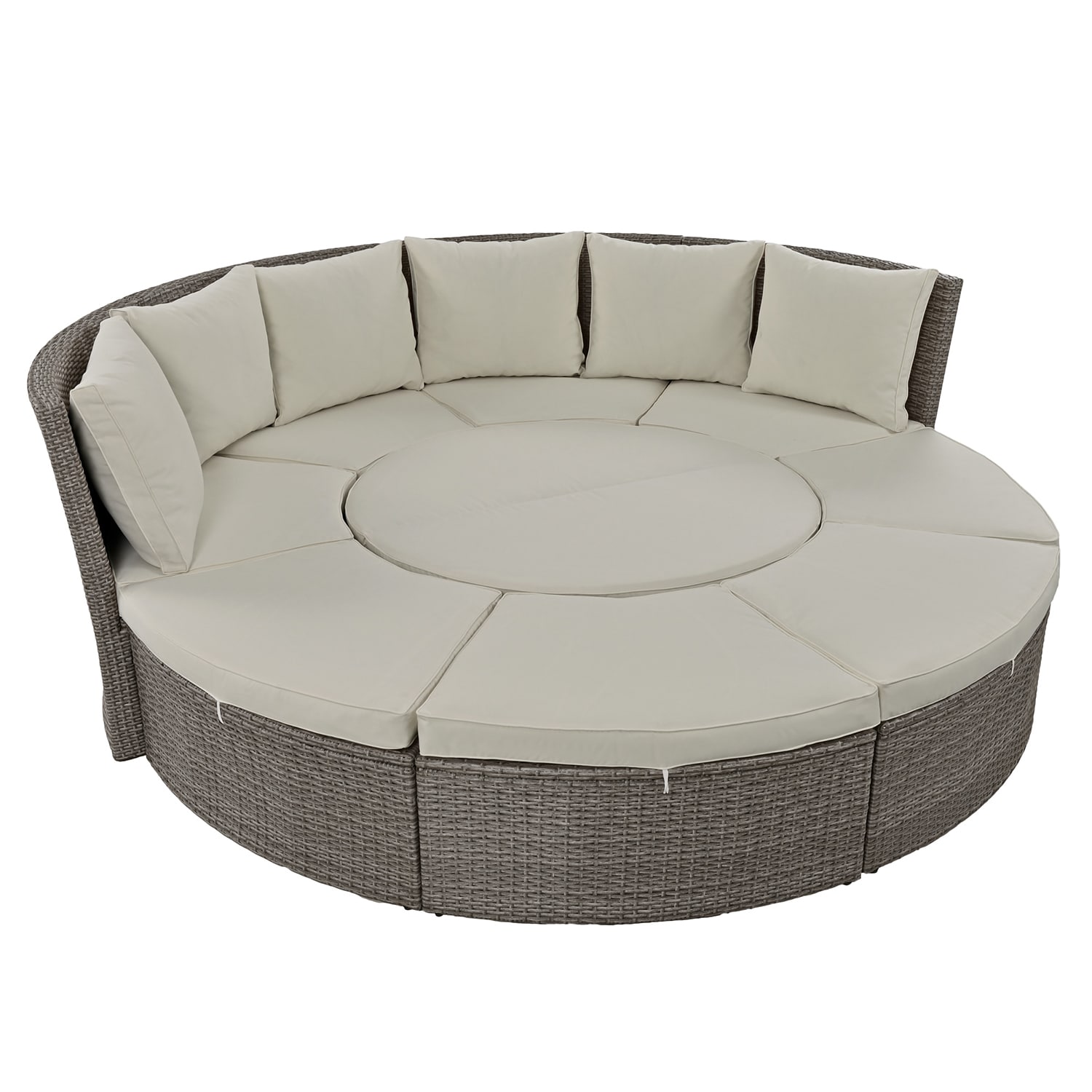 SINOFURN SYA010493GY Rattan Outdoor Daybed with Gray Cushions and Rattan Frame