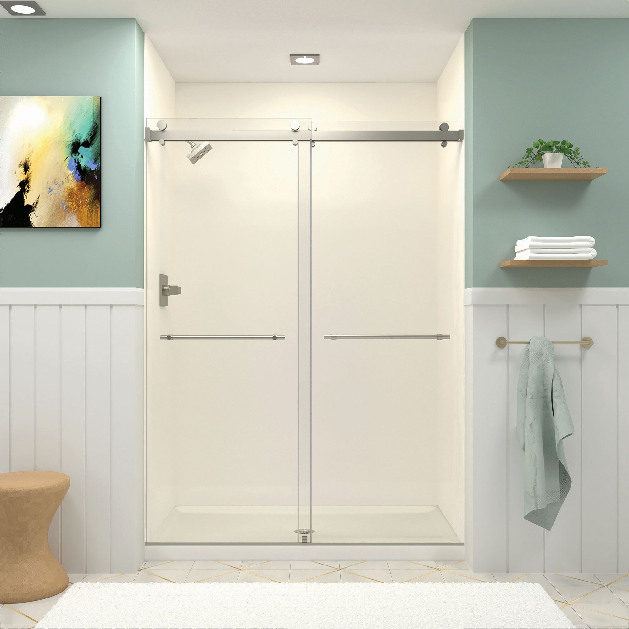 Transolid BYPT608010L-BK-BN Brooklyn Brushed Nickel 58-in to 60-in x 80-in Frameless Sliding Soft Close Shower Door