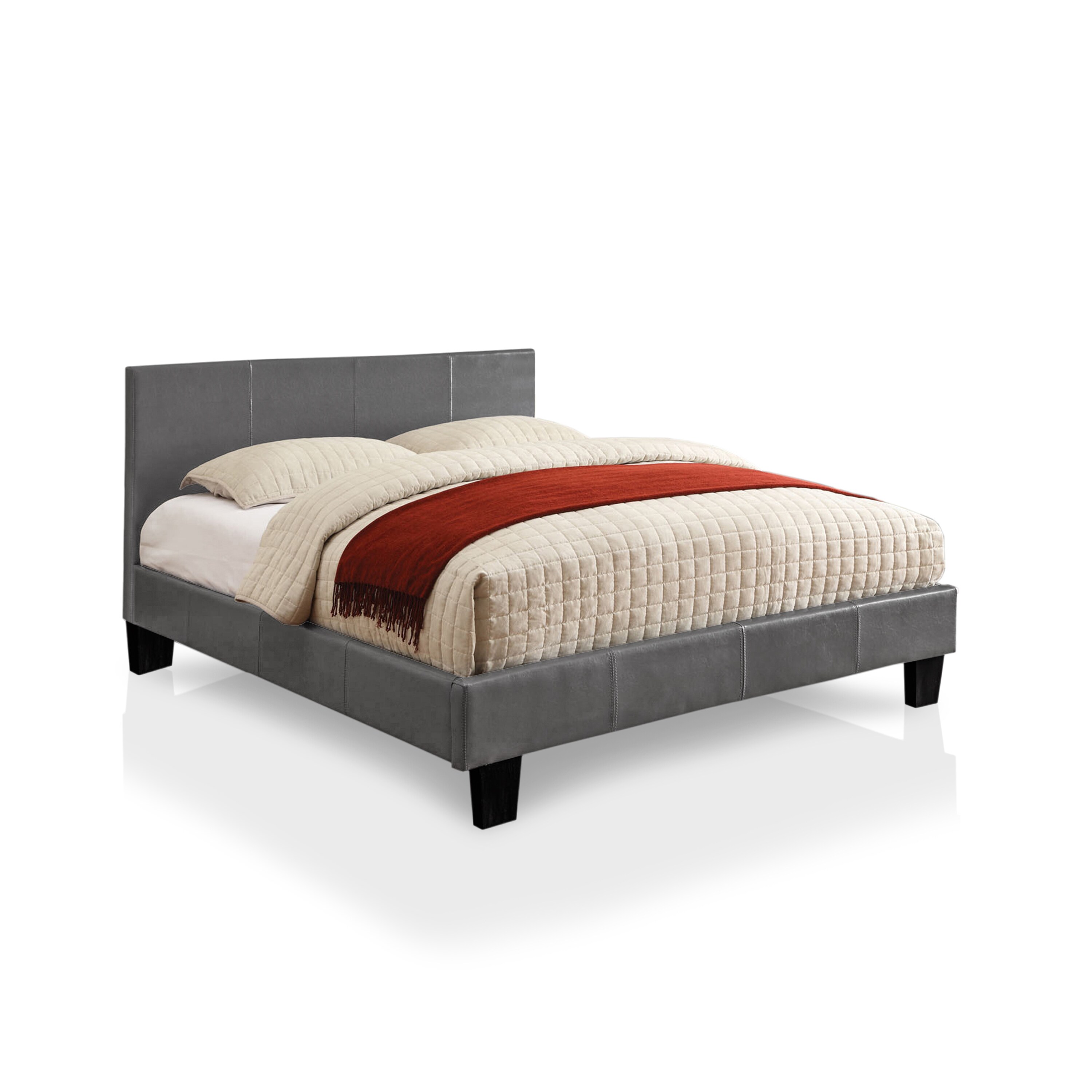 Sky Valley Gray Queen Wood Platform Bed Leather | - Furniture of America IDF-7008GY-Q