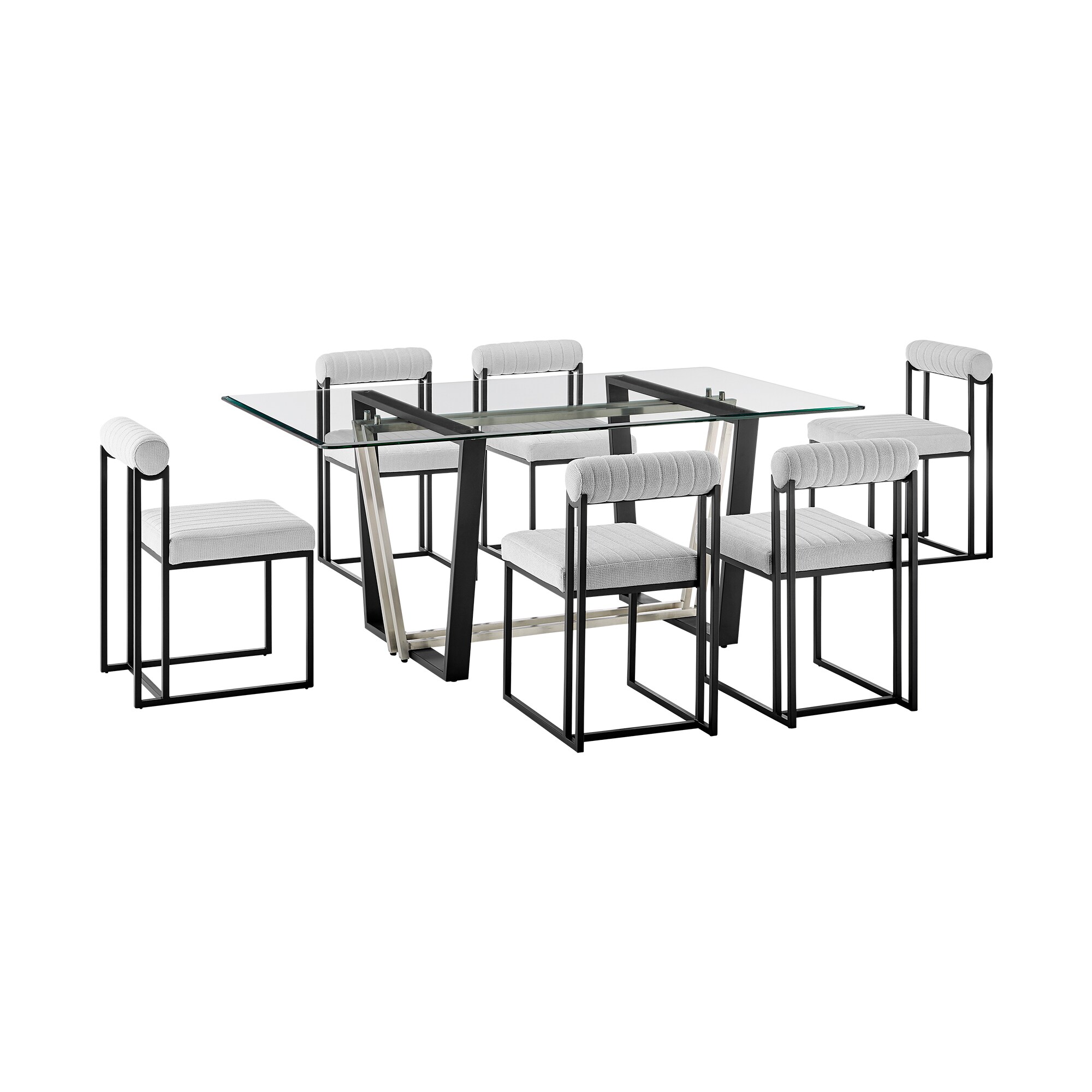 Armen Living SETKA7BLKLGRY Matte Black Contemporary/Modern Dining Room Set with Rectangular Table ( Seats 6 )