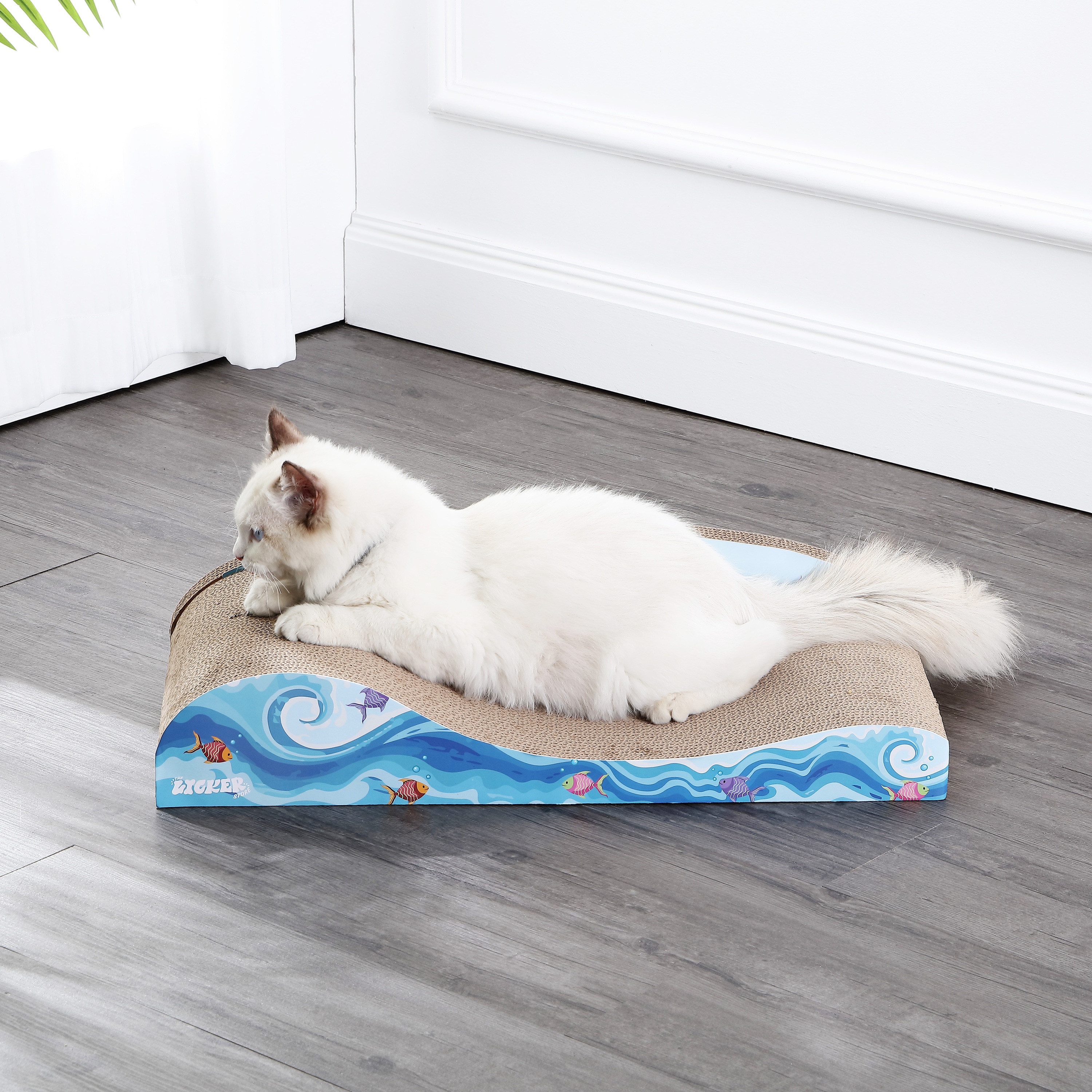 Kokomo Coastal Blue Cardboard Lounge Bed Cat Scratcher with Catnip