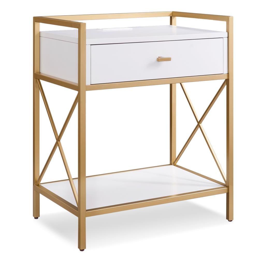 Leick Home 9069-WT Favorite Finds with A/C and USB Fast Charging Port White Poplar Nightstand