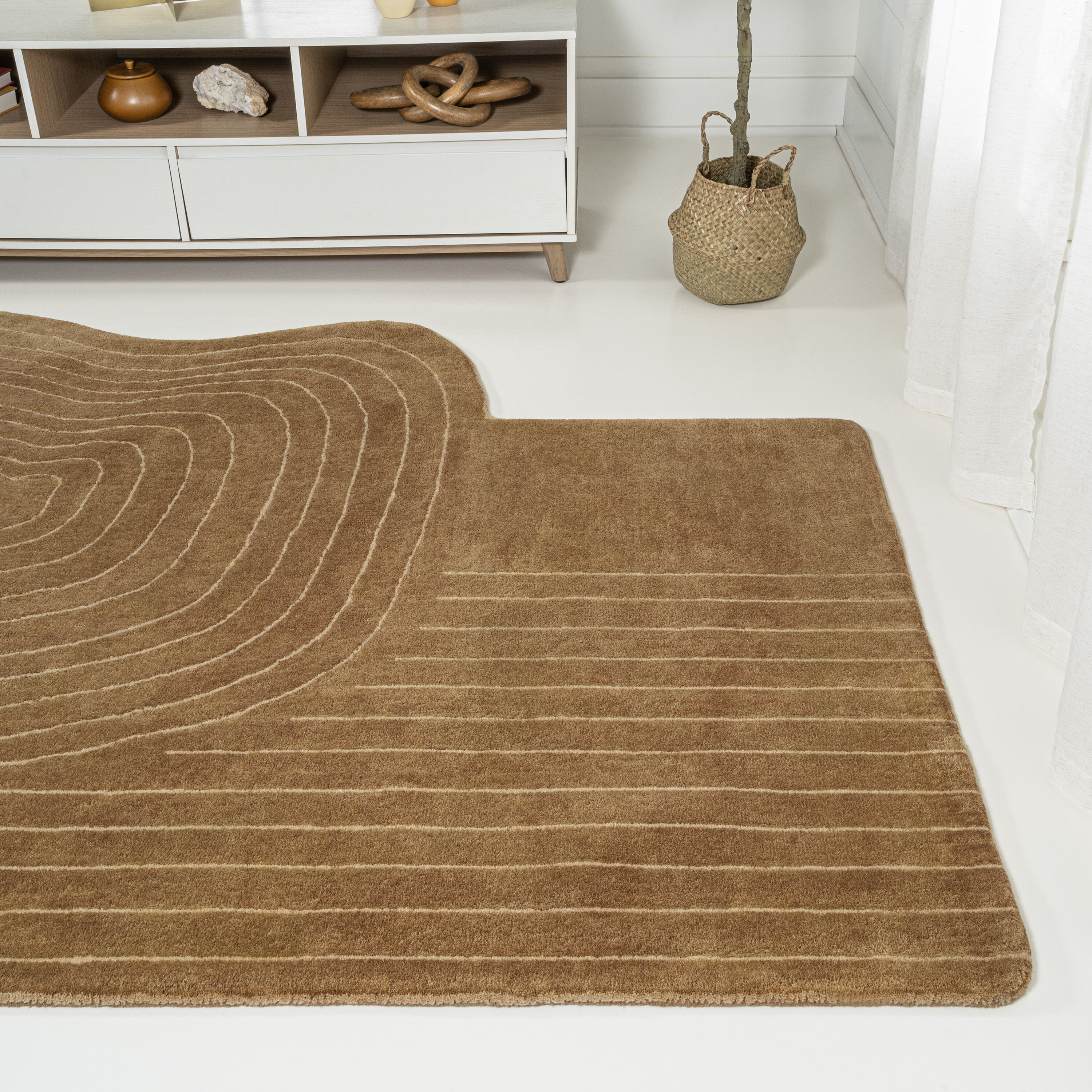 Light Brown and Beige Abstract Wool 8' x 10' Area Rug