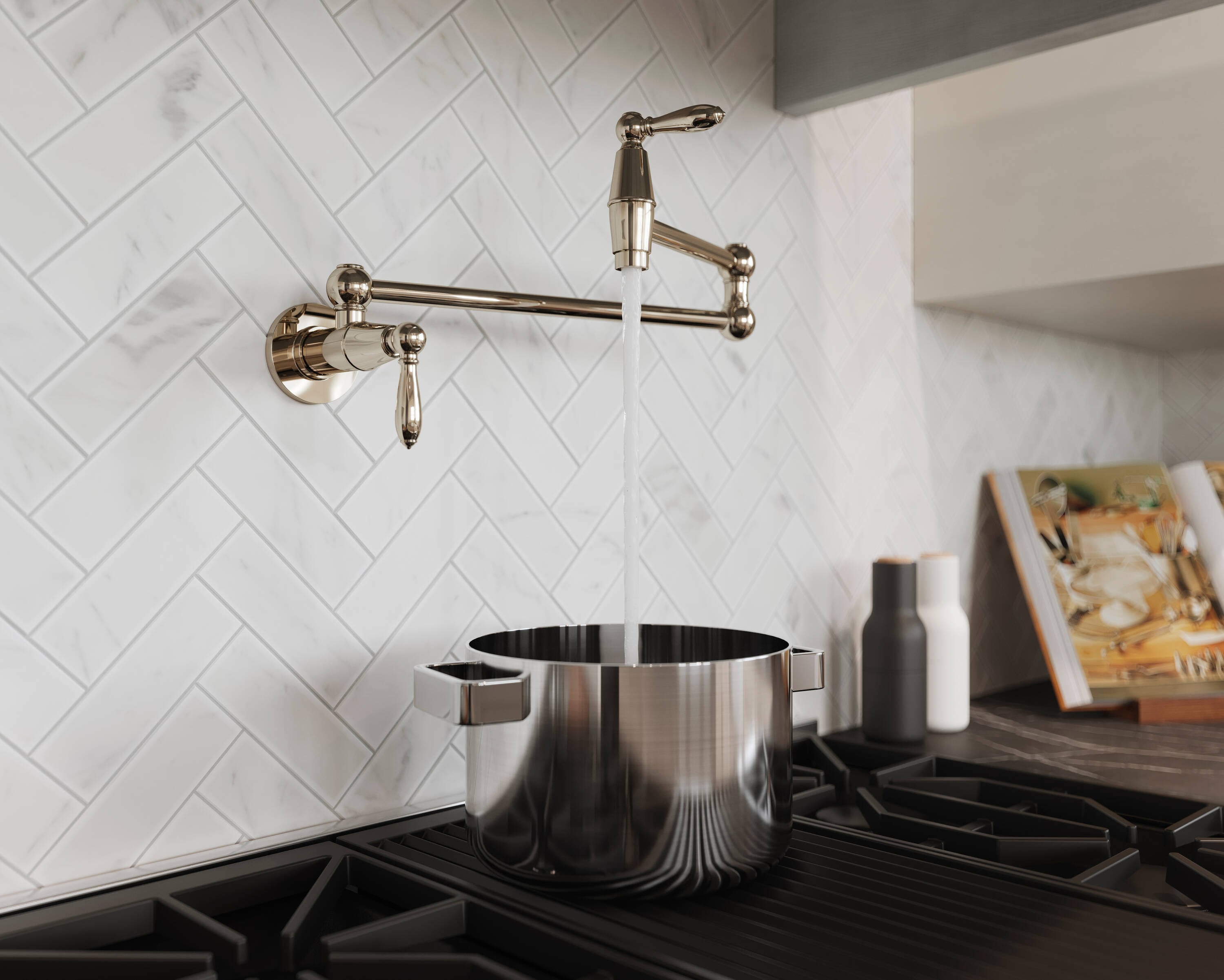 Port Haven Polished Nickel Wall-Mounted Pot Filler Faucet