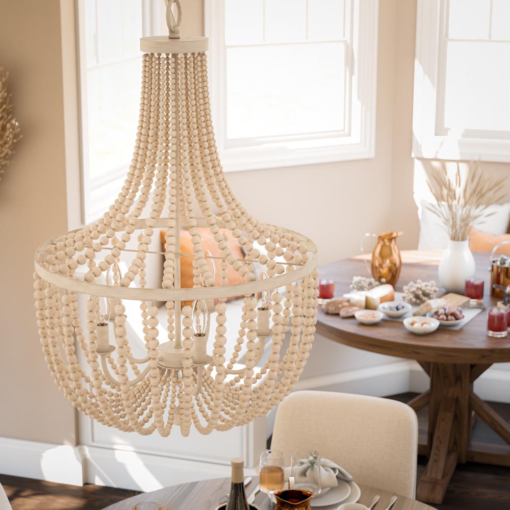 5 light wood bead chandelier