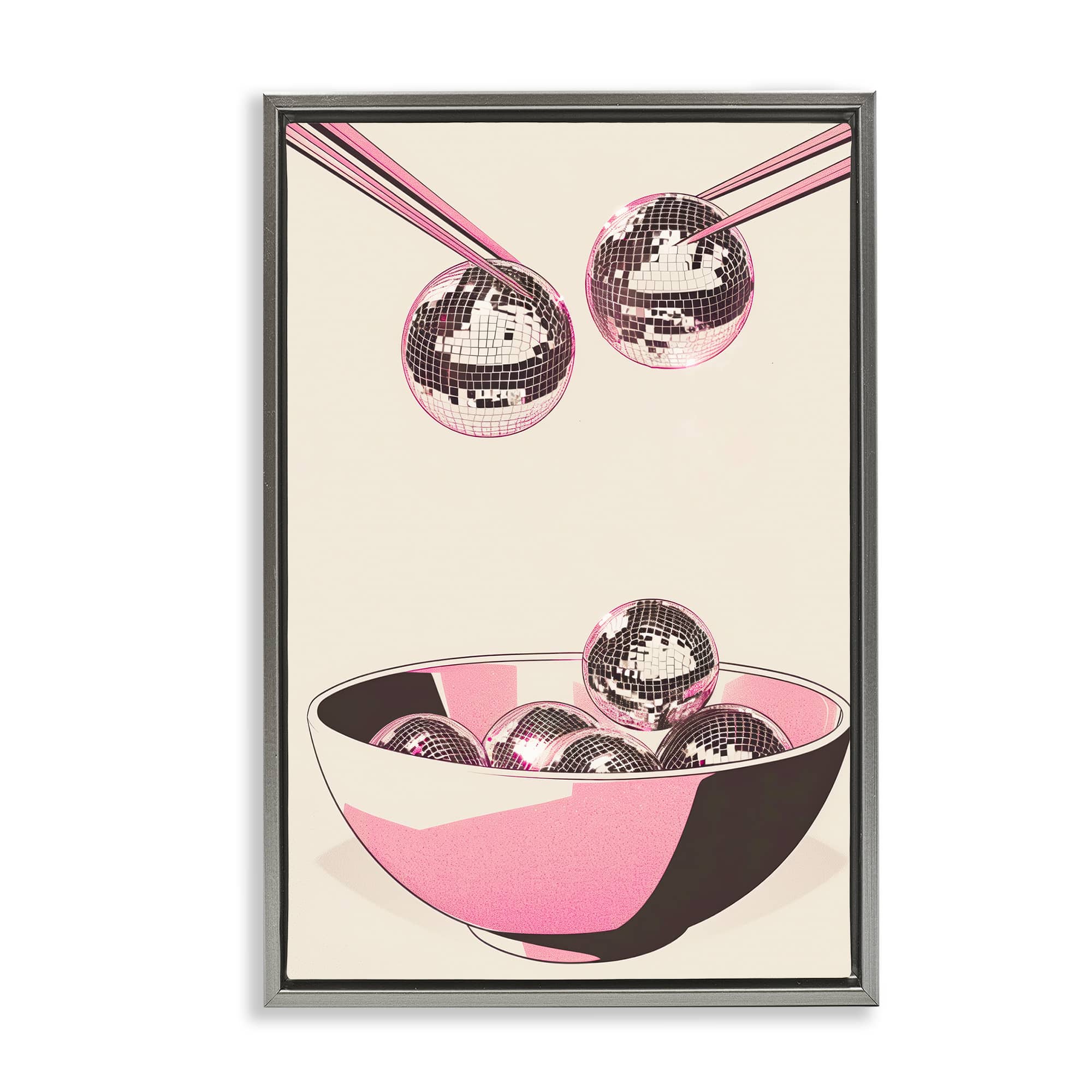 Stupell Industries BT-621-FFL-16X24 Disco Bowl Meal with Chopsticks Gray Framed Floater Canvas Wall Art By Arlington Prints 17 x 25
