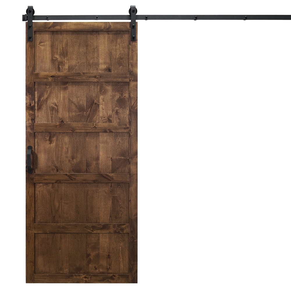 Dogberry DFIVE36WALNNONEHARD 36-in x 84-in Walnut Knotty alder Wood Solid core Single Barn Door (Hardware Included)