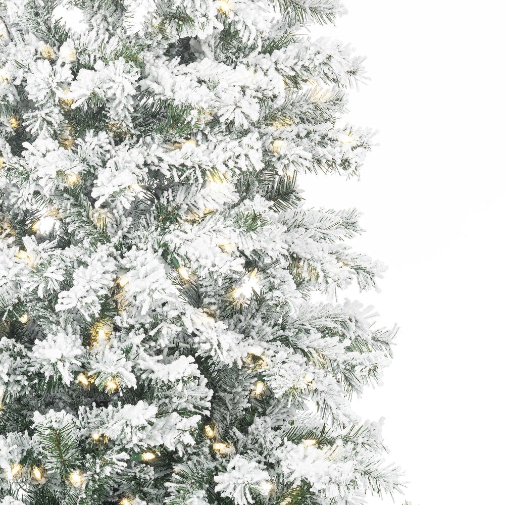 Vickerman 7.5-ft Pre-lit Slim Flocked White Artificial Christmas Tree 