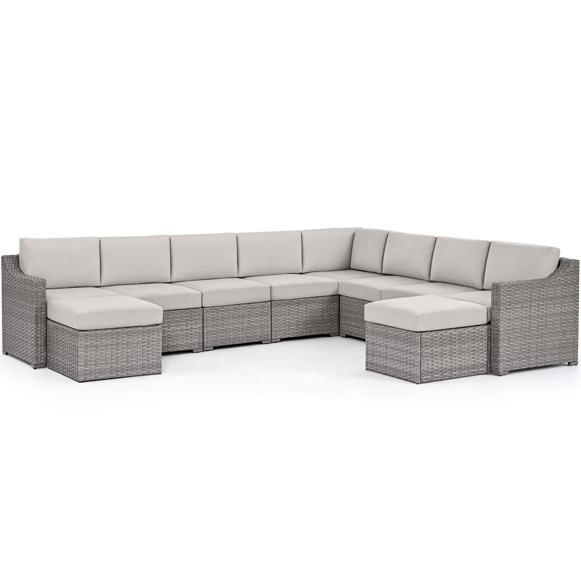  HPO-SF10-GB-WL2 Wicker Outdoor Sectional with Off-white Cushions and Iron Frame