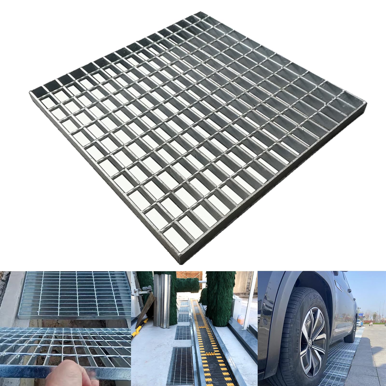 Misopily  Galvanized Steel Drain Grate 24 x 24 Inch Heavy Duty Outdoor Drain Cover Rust Proof Square Metal Sewer Grate for Driveway Garage Yard