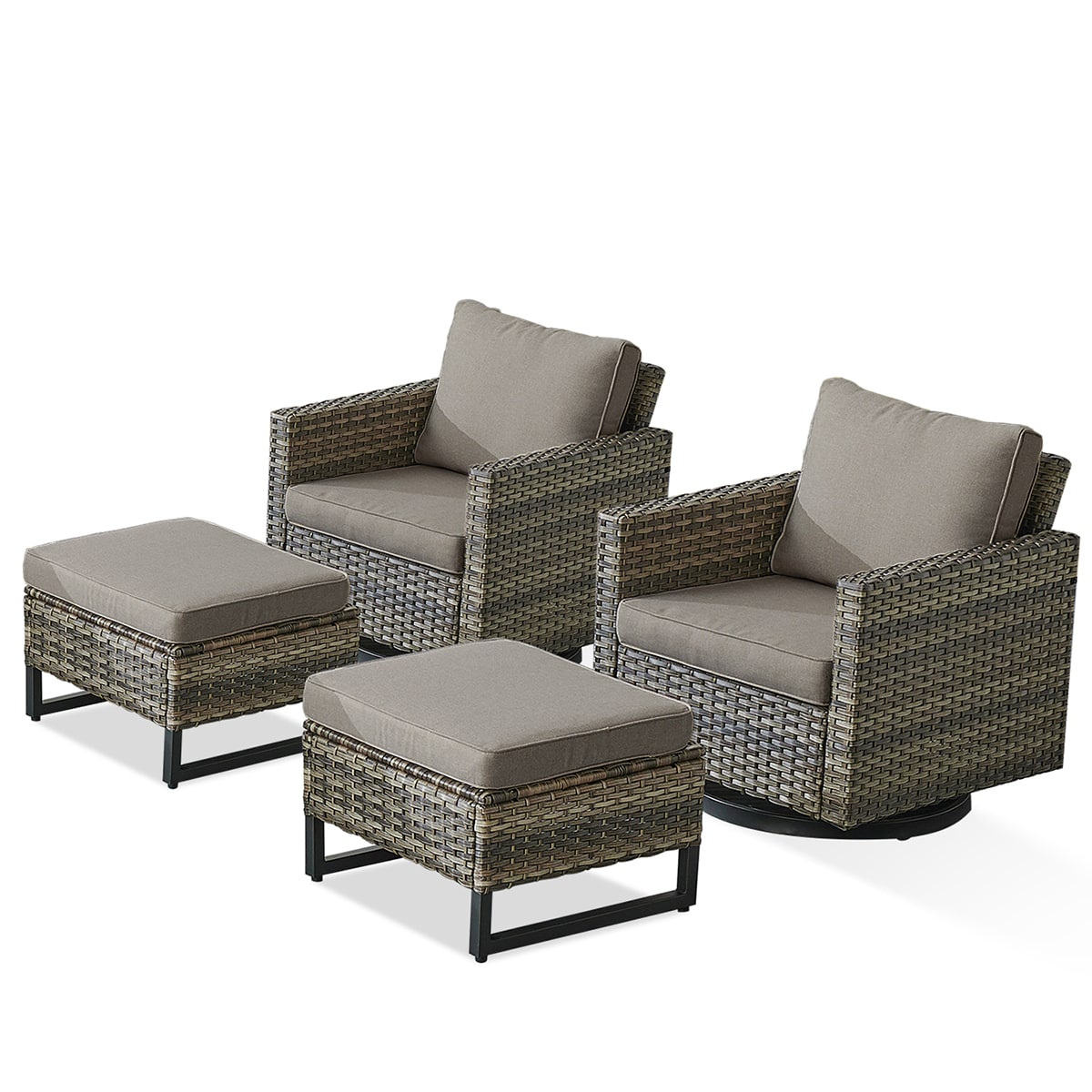 Rilyson FS069097-3 U-FEET Set of 2 Wicker Gray Wicker Frame Swivel glider Conversation Chair with Gray Gray Cushioned Seat