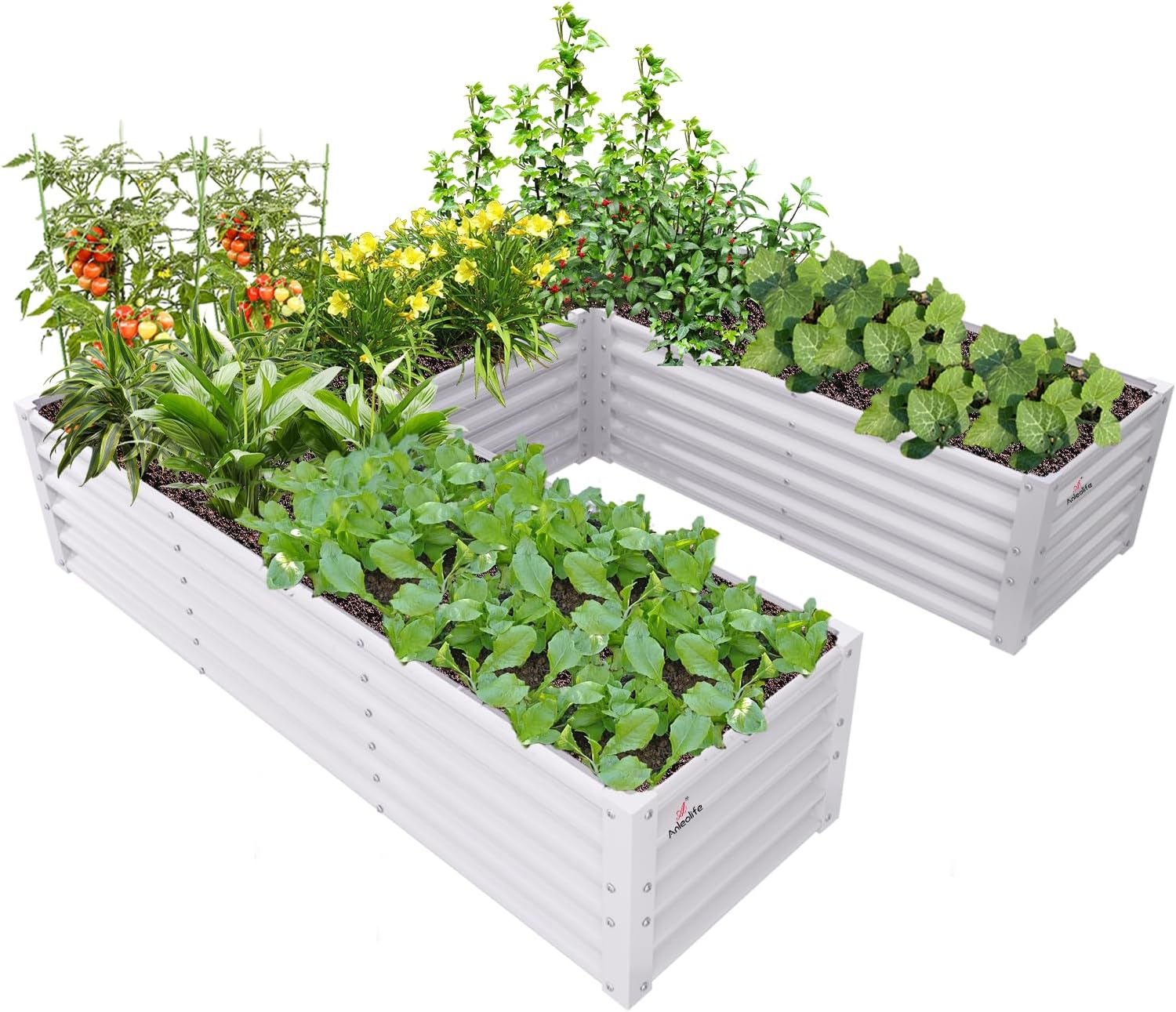 Runesay QCGABED04-04 43.45-cu ft 74-in W x 74-in L x 18-in H White Galvanized Metal Raised Garden Bed