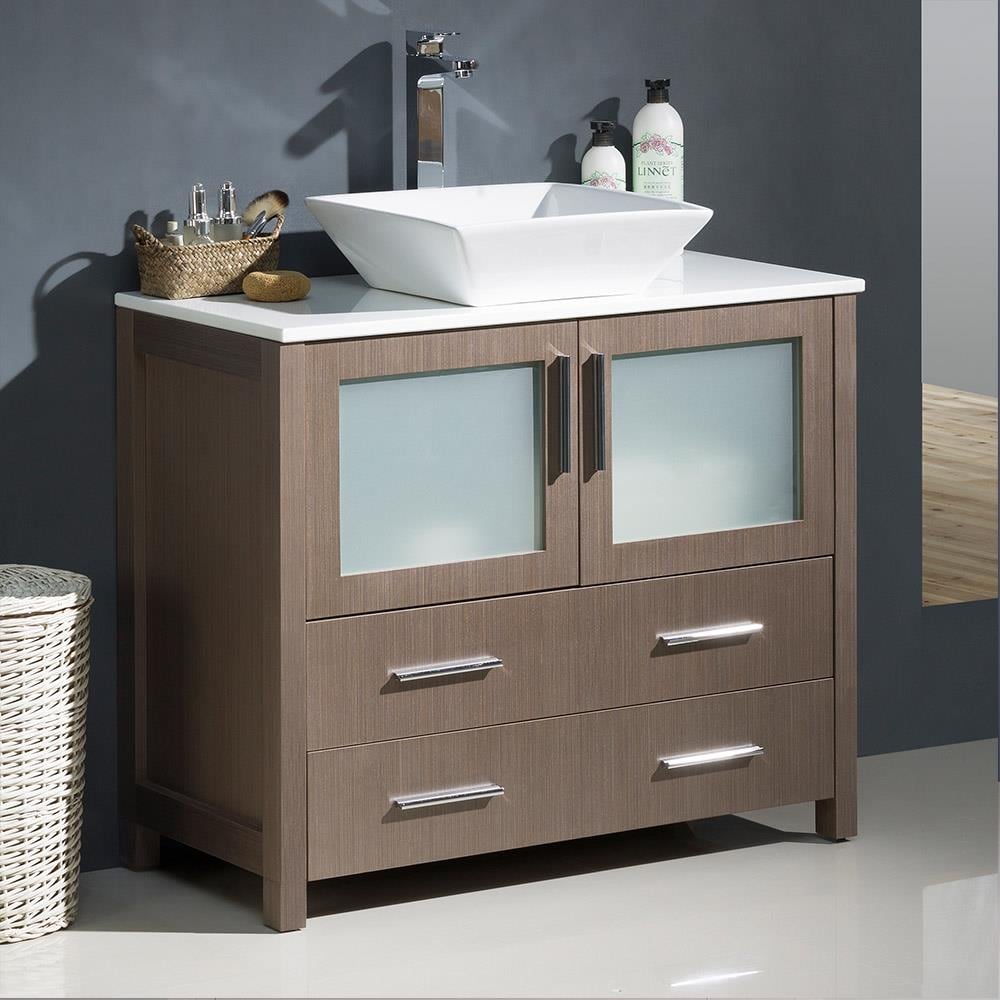 Fresca Torino 36-in Gray Oak Single Sink Bathroom Vanity with White ...