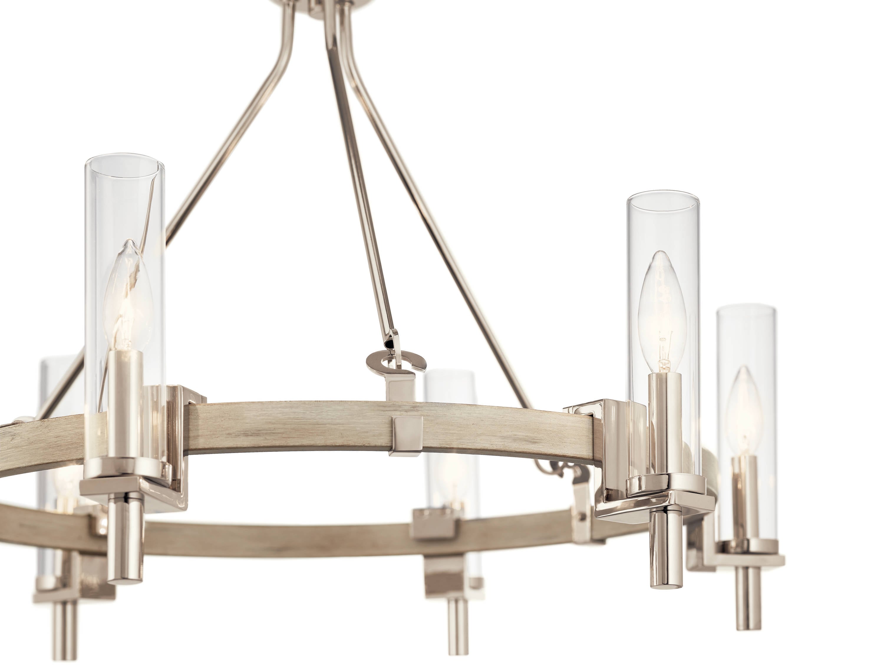 White Washed Wood and Clear Glass 6-Light Chandelier