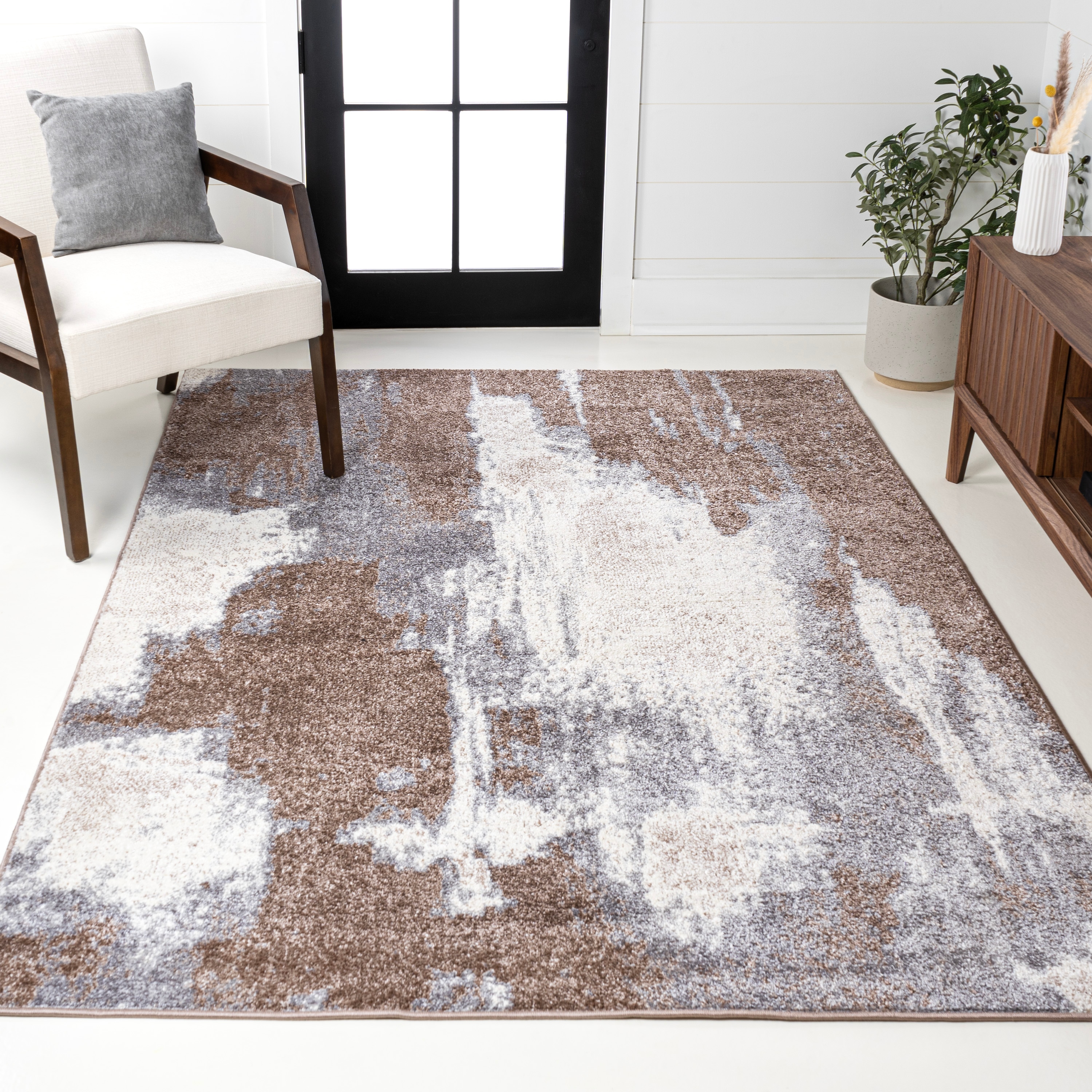 JONATHAN  Y SEU302B-5 SUPERSOFT Zoe Abstract Marble 5 x 8 (ft) Loomed Polypropylene Brown/Cream Rectangular Indoor Abstract Bohemian/Eclectic Area rug