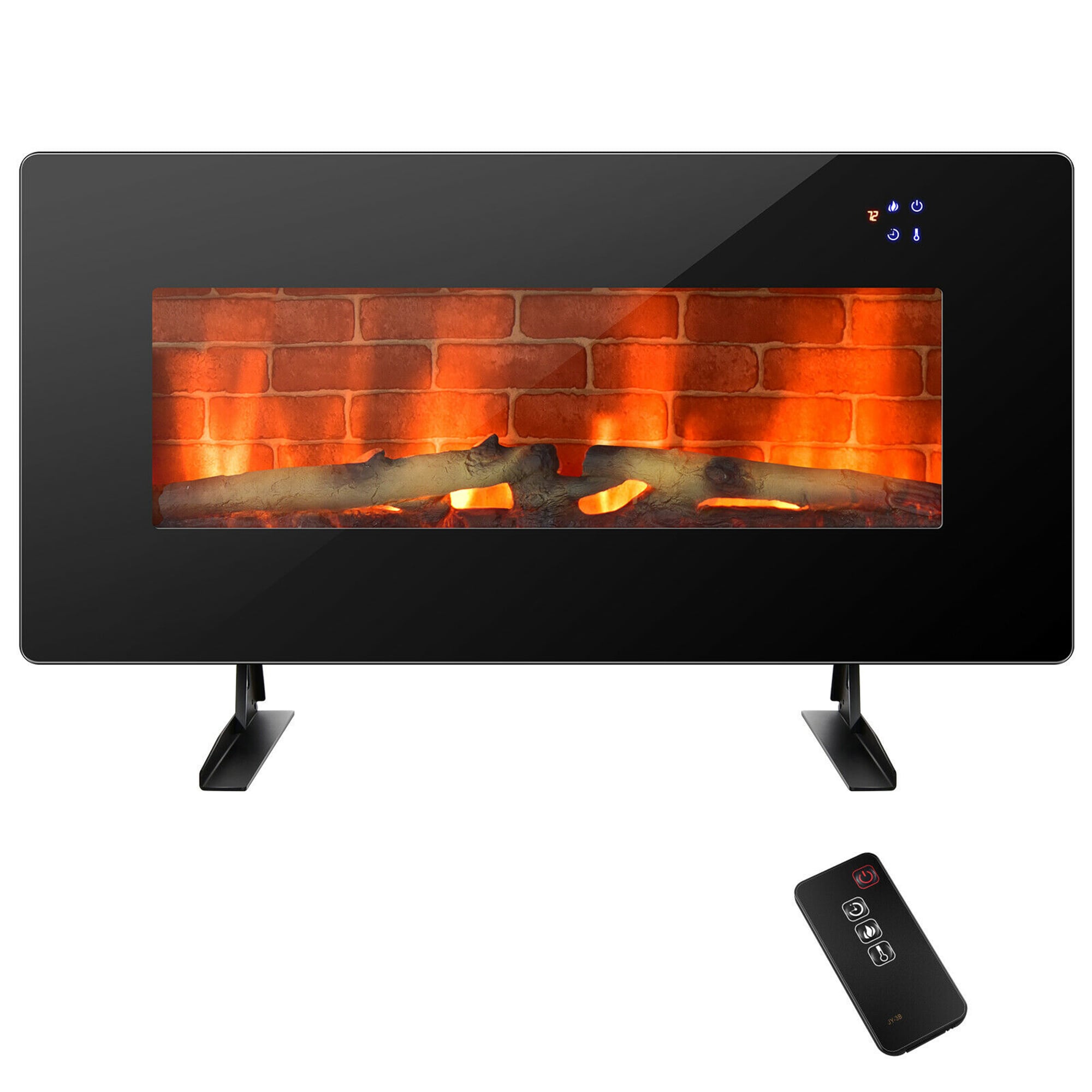 Goplus FP10068US-BK 15-Inches W Black Free standing LED Flat wall Electric Fireplace with Remote Control Included