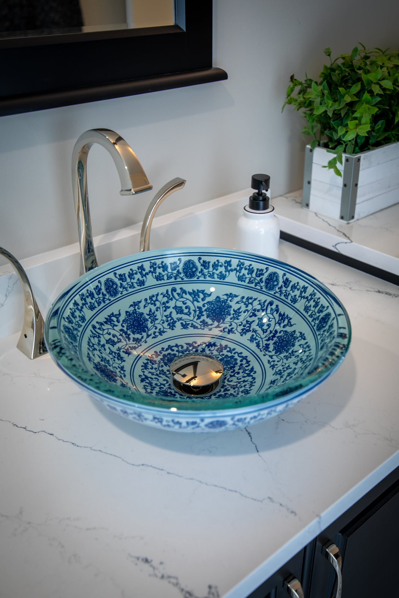 Eden Bath Blue Glass Vessel Round Modern Bathroom Sink (14-in x 14-in ...