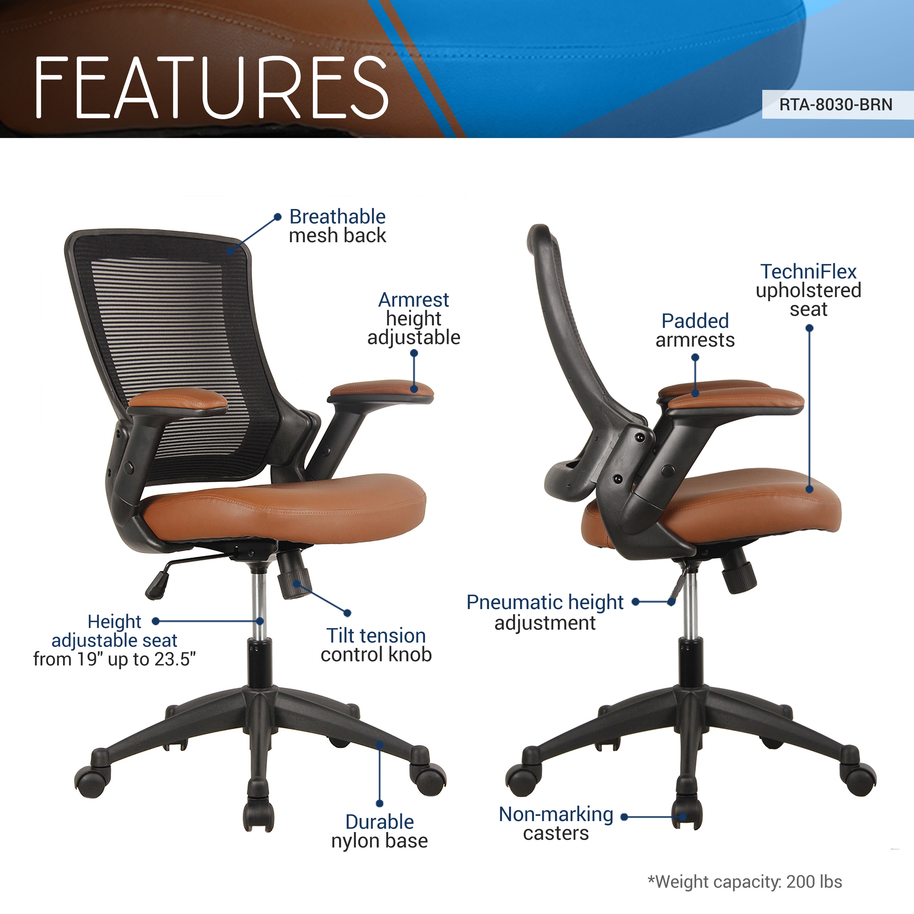 Techni Mobili RTA-8030-BRN Office-Chairs - View #4