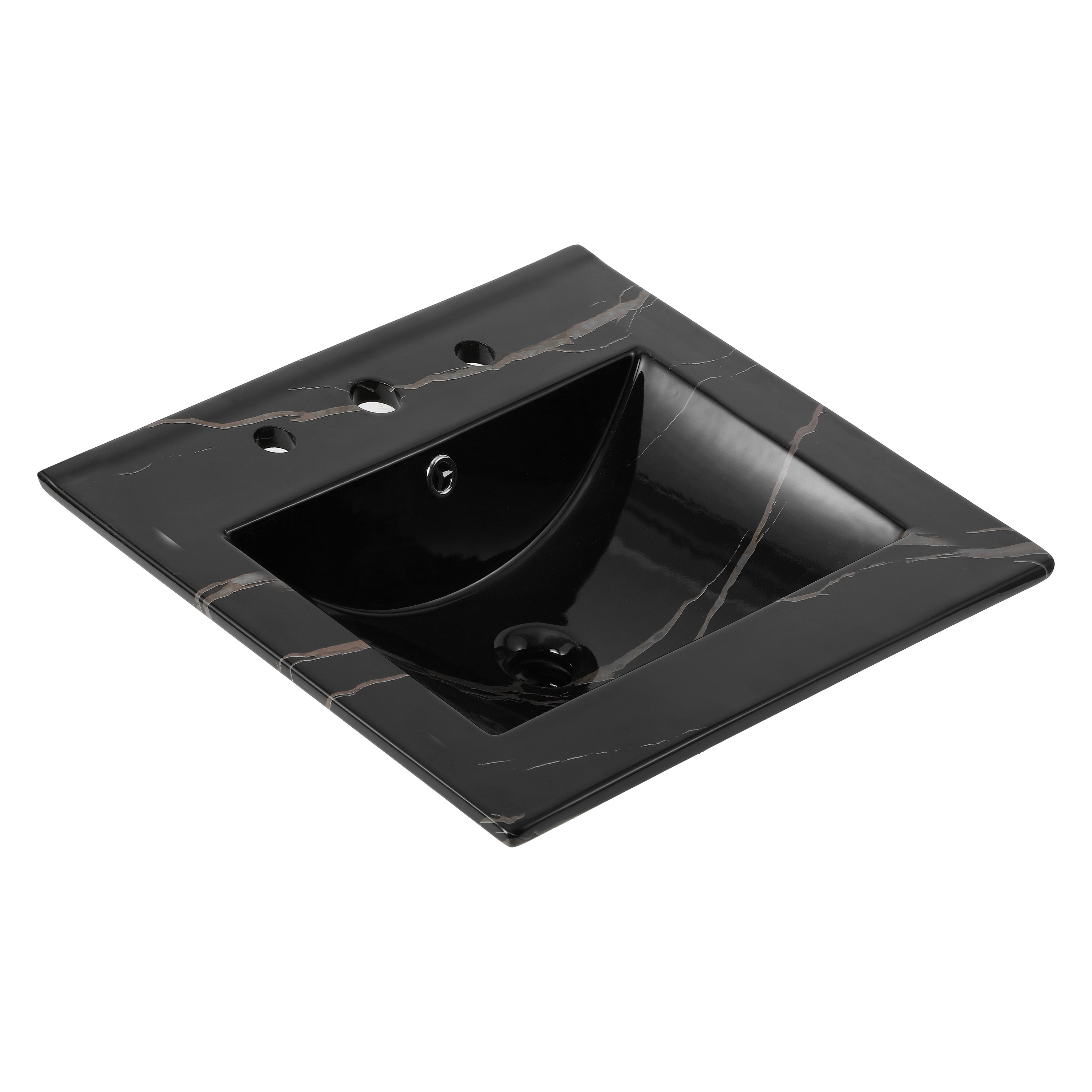 JONATHAN  Y SNK1000D Ancillary Classic Contemporary 20-in x 18.25-in Black Marble Effect Ceramic Drop-in Single Sink Widespread Faucet Mount Bathroom Vanity Top
