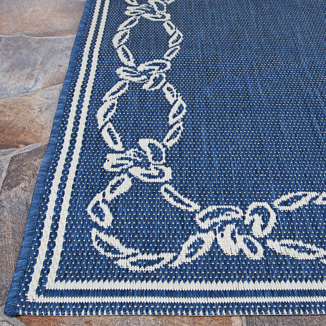 Ivory and Indigo Flat Woven Rope Knot Area Rug