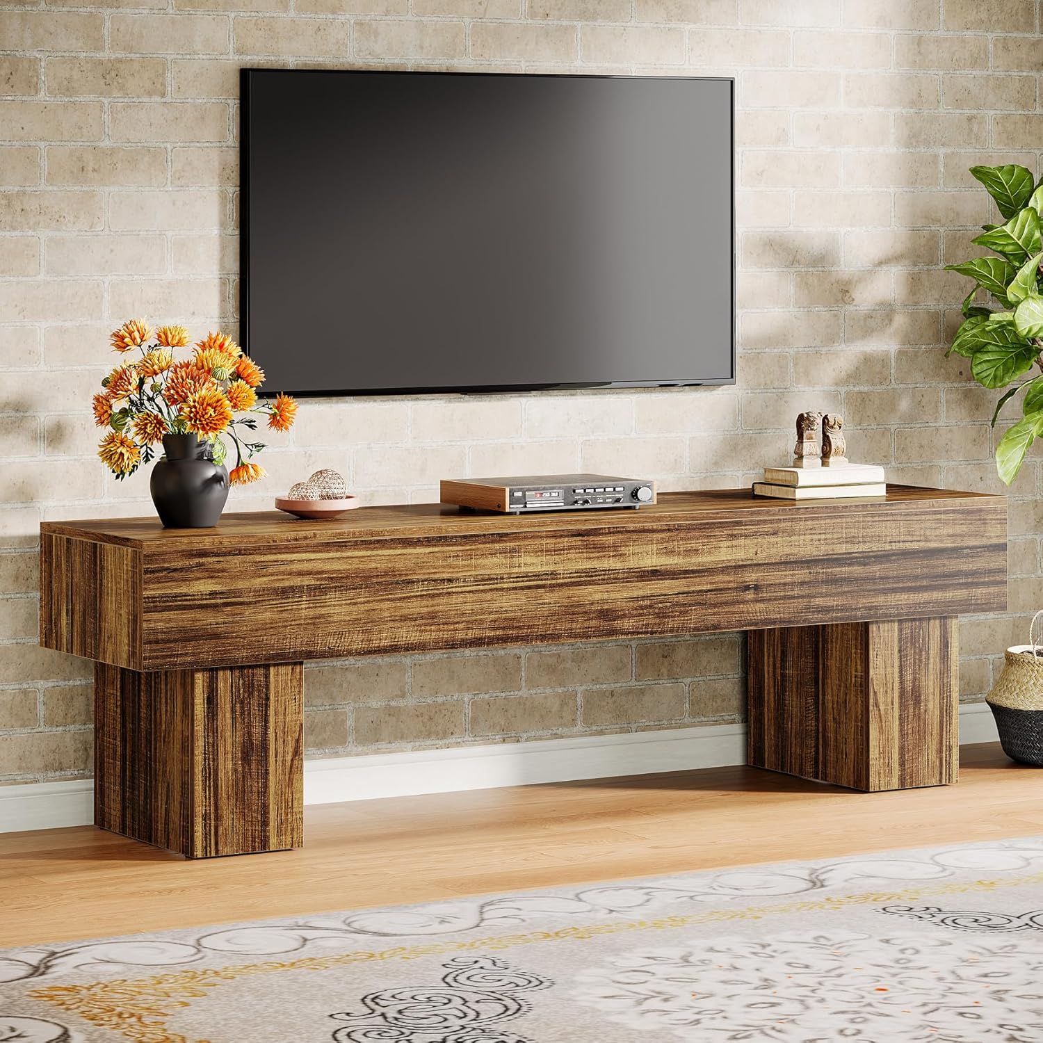 Tribesigns 63 inch W Farmhouse Brown TV Stand Up to 65 inch