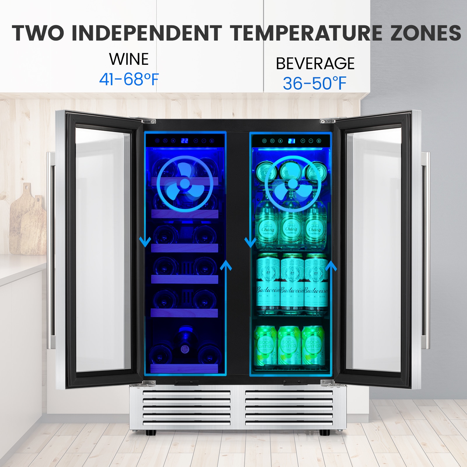 COWSAR 23.4-in W 18-Bottles Silver Dual Zone Cooling Built-In ...