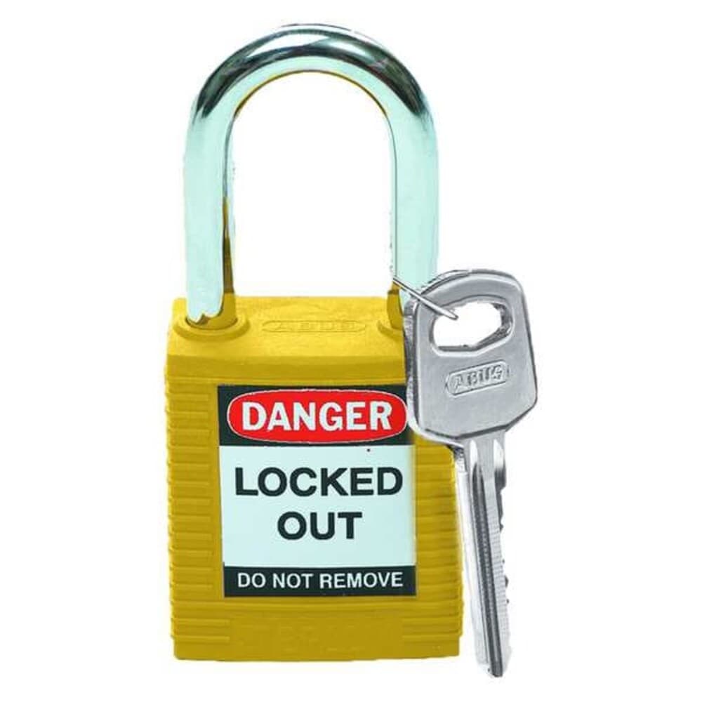 Brady  Lockout Padlock Keyed Different Nylon Yellow 1 1/2 in Shackle Height 1 1/2 in Body Width