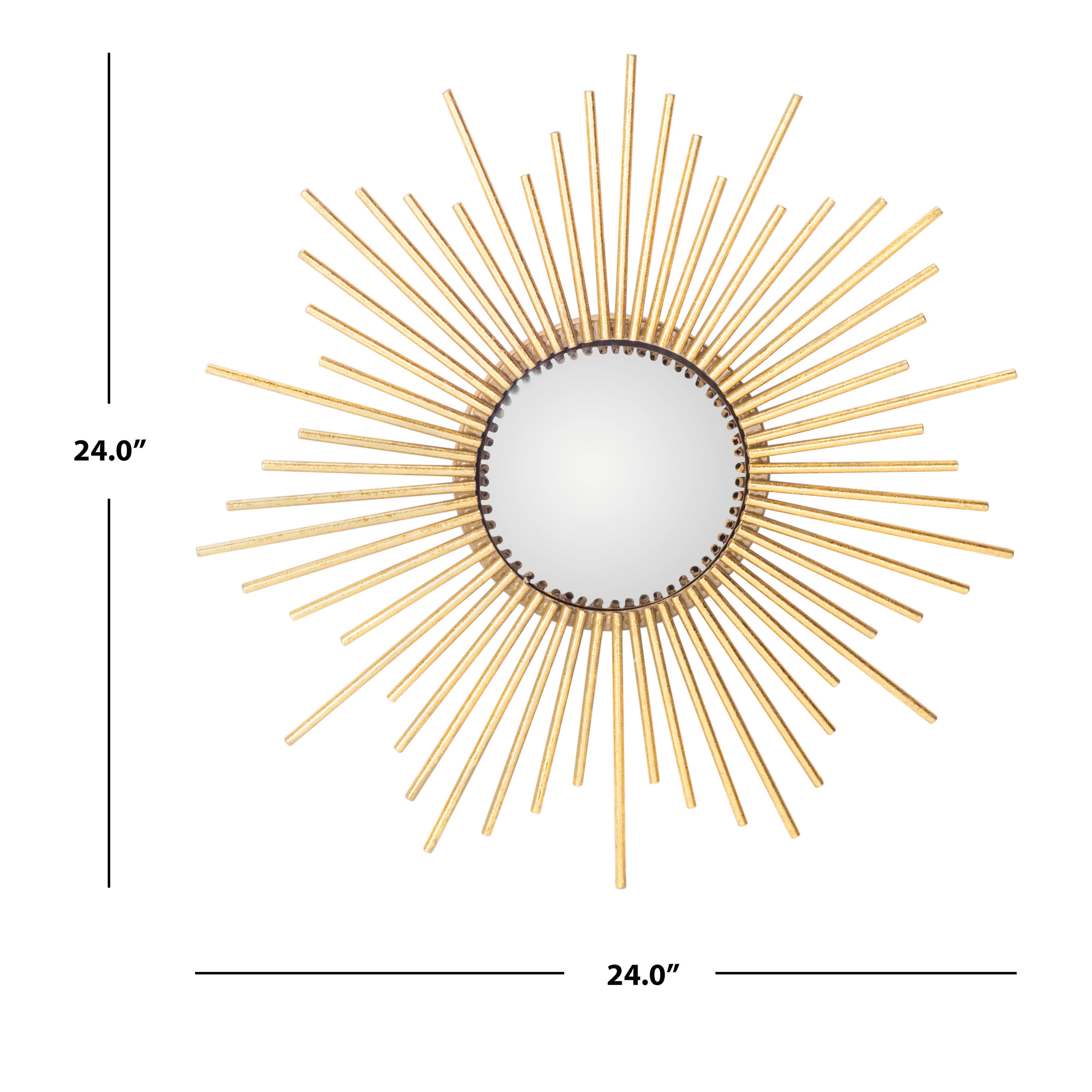 Contemporary Sunburst Round Wood Mirror in Gold Finish, 24"
