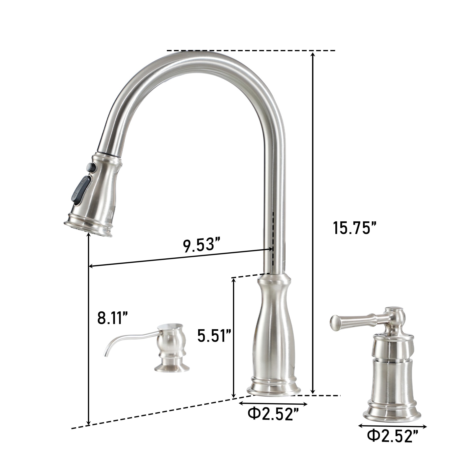 Clihome Kitchen Faucet with Soap Dispenser Brushed Nickel Single Handle ...