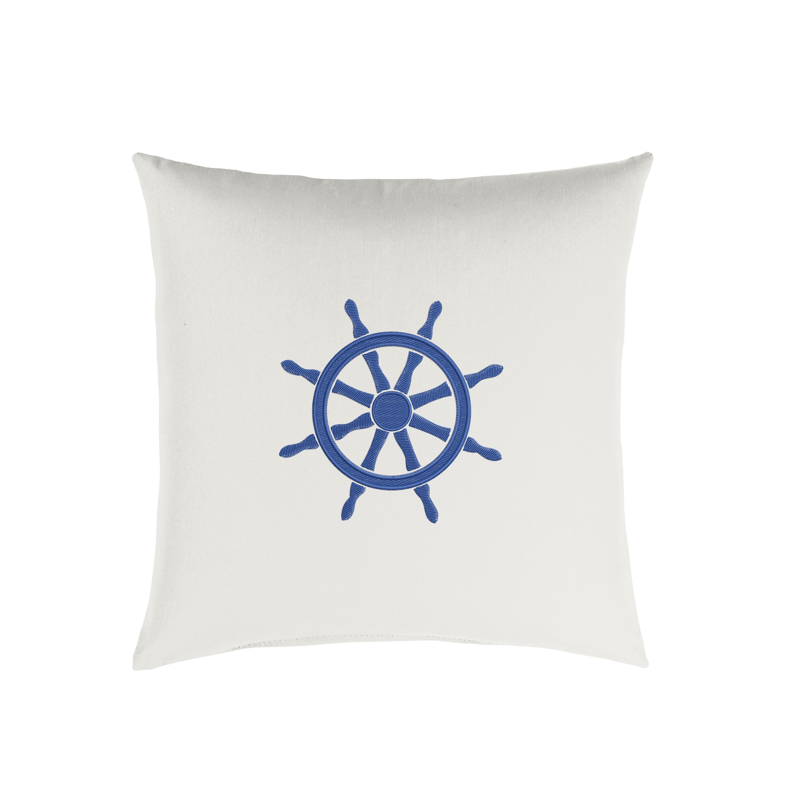 Mozaic Company LWS215621SP Noble Grey Indoor/Outdoor White Square Embroidered Pillow Ship Wheel
