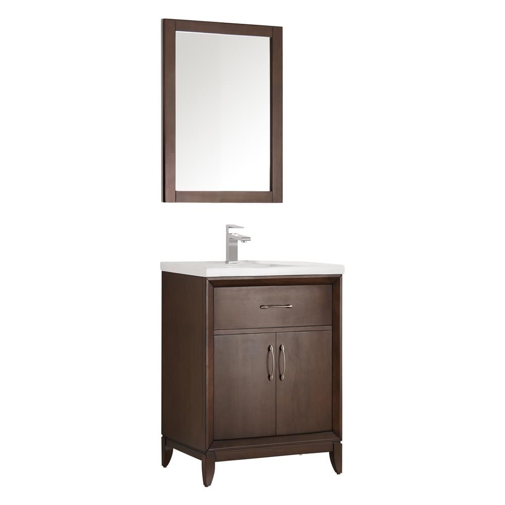 Fresca FVN2124AC Bari 24-in Antique Coffee Single sink Bathroom Vanity with White Ceramic Top (Mirror Included)