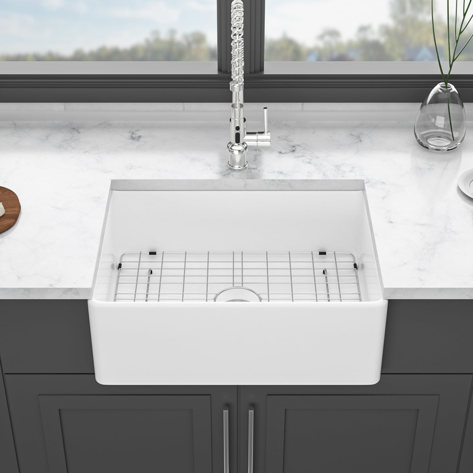 LUXEYARD 28 White Farmhouse Sink - 28 x 20 x 10 Inch Kitchen Sink Ceramic Porcelain Single Bowl Rectangular Farmer Basin