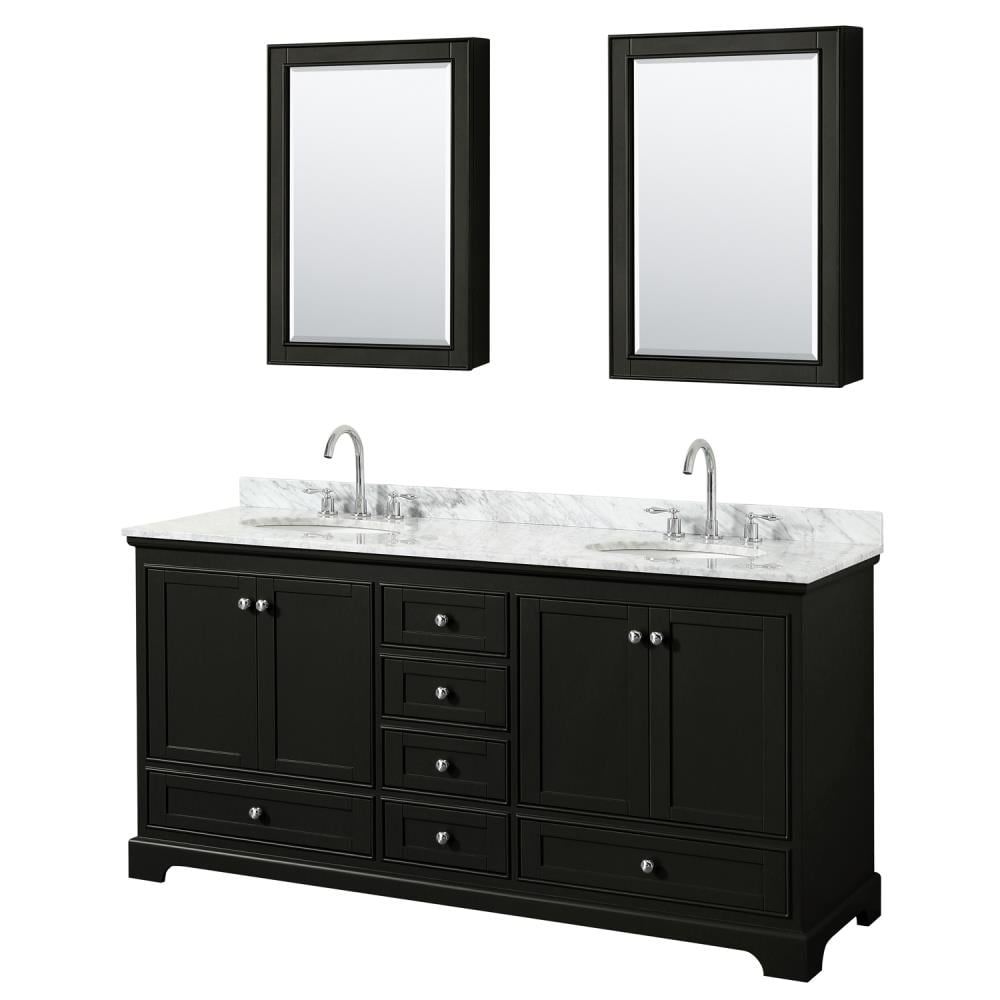Wyndham Collection WCS202072DDECMUNOMED Deborah 72-in Dark Espresso with Polished Chrome Trim Undermount Double sink Bathroom Vanity with White Carrara Marble Natural marble Top (Mirror Included)
