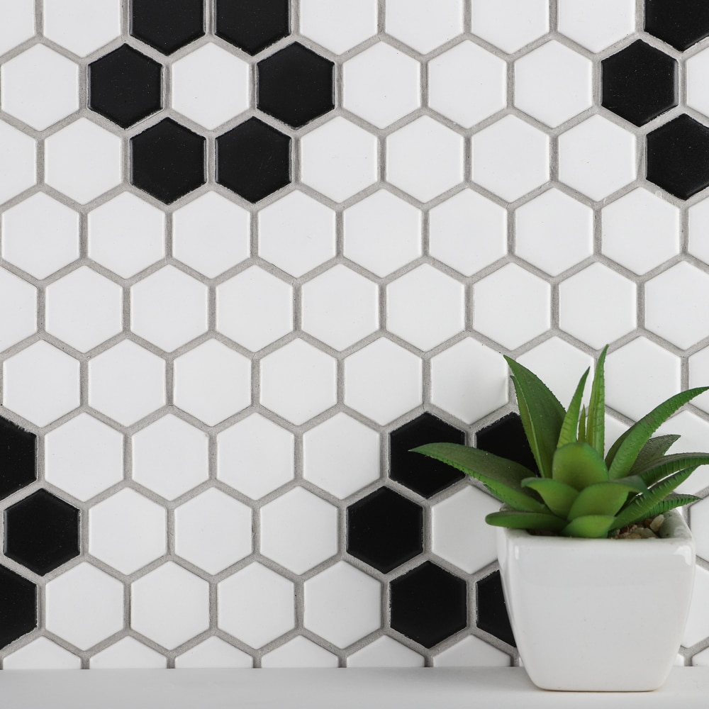 Simple Black and White Flower Hexagon Ceramic Mosaic Matte – Tilezz