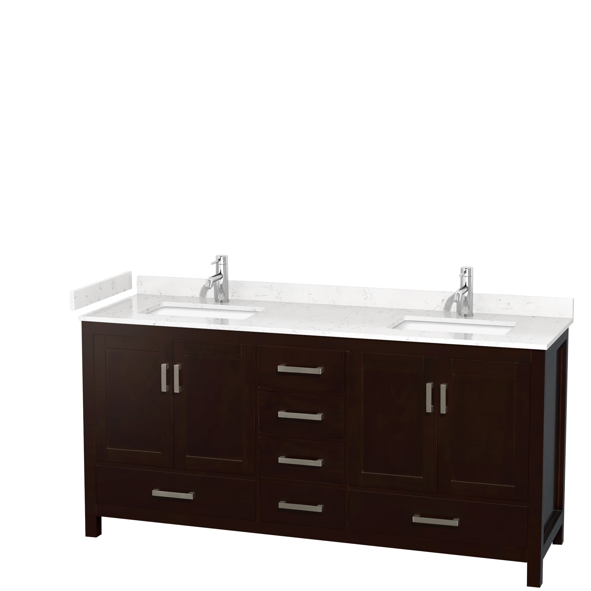 Wyndham Collection WCS141472DESC2UNSMXX Sheffield 72-in Espresso with Brushed Chrome Trim Undermount Double sink Bathroom Vanity with Carrara Cultured Marble Cultured marble Top